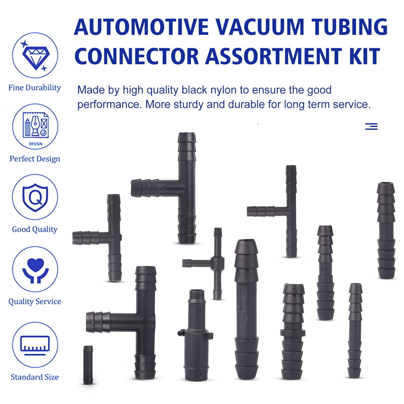 Vacuum Connector Assortment Heat Resistance 240?(460?)Automotive Vacuum Tubing Connector Vacuum Tee Connector Assortment Kit Nyl