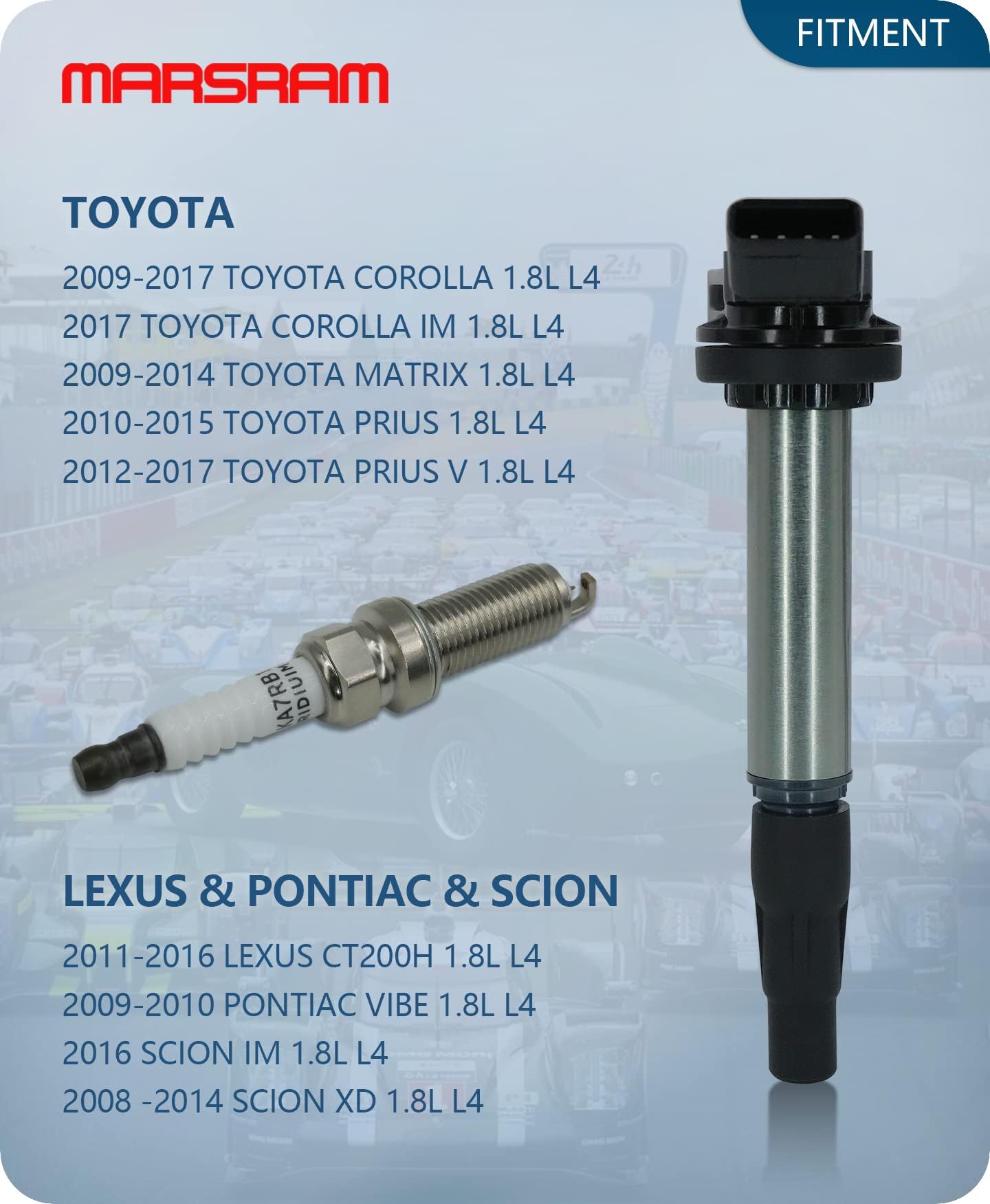 Marsram Ignition Coil Pack UF596 & Double Iridium Spark Plug 4912 for 2009 2010 2011 Toyota Corolla Matrix Prius 2012 2013 2014