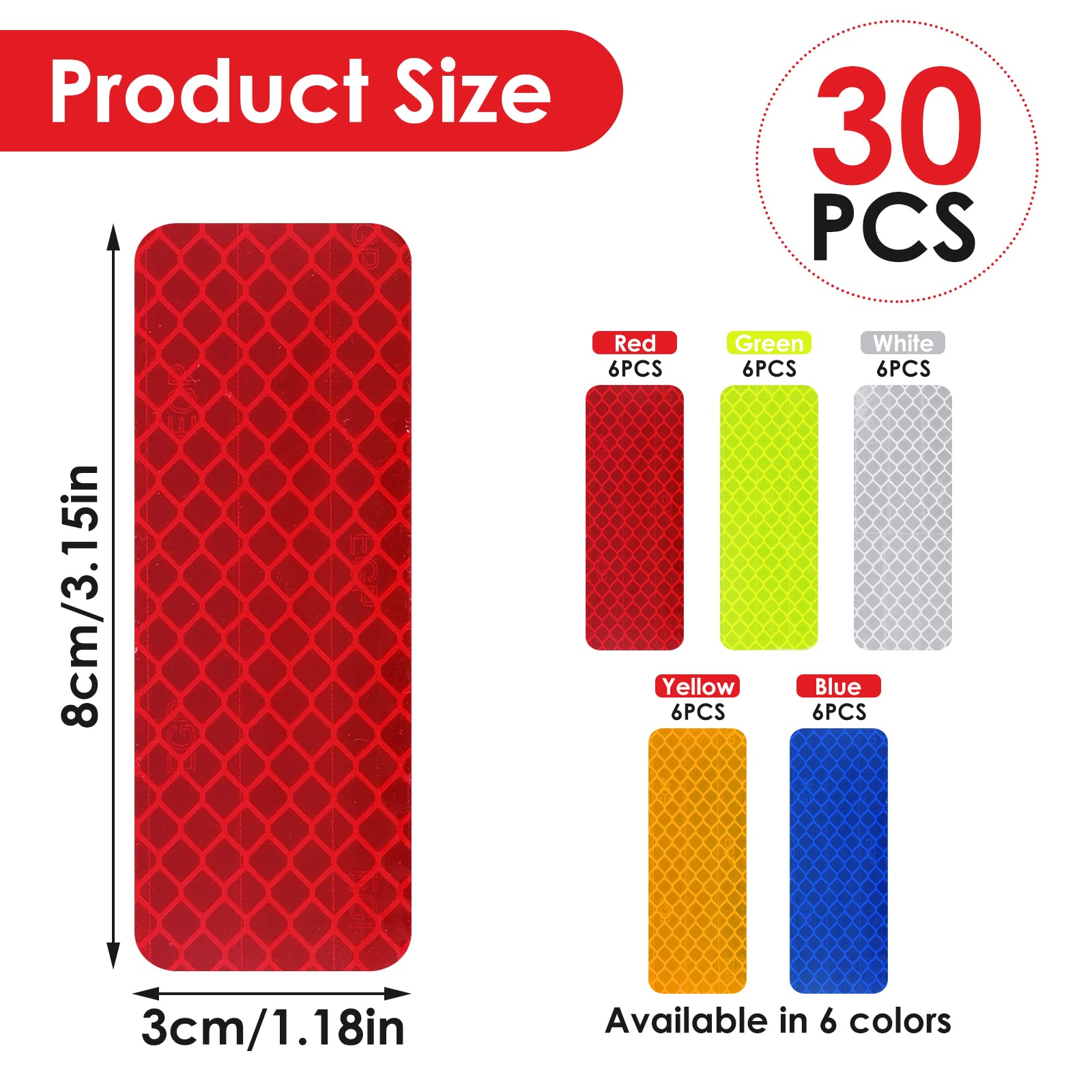 Abeillo 30 Pieces Safety Reflective Stickers, Warning Reflective Stickers Stick-on Car Reflector Sticker Waterproof Reflective T