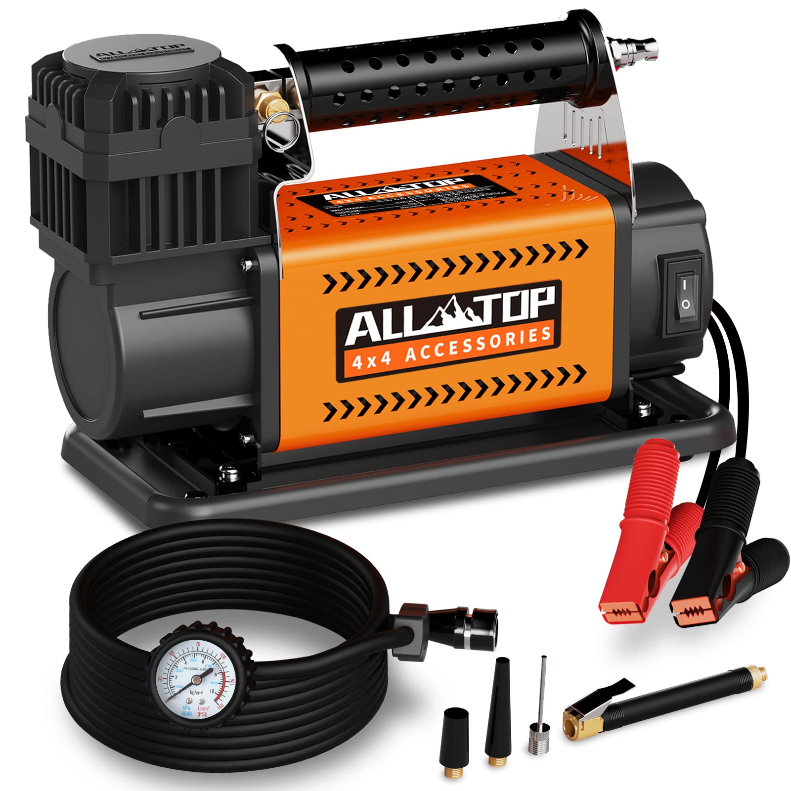 ALL-TOP 12V Portable Air Compressor Kit, 7.06CFM, 150PSI, Heavy Duty Inflator for Truck & SUV Tires, Black and Orange