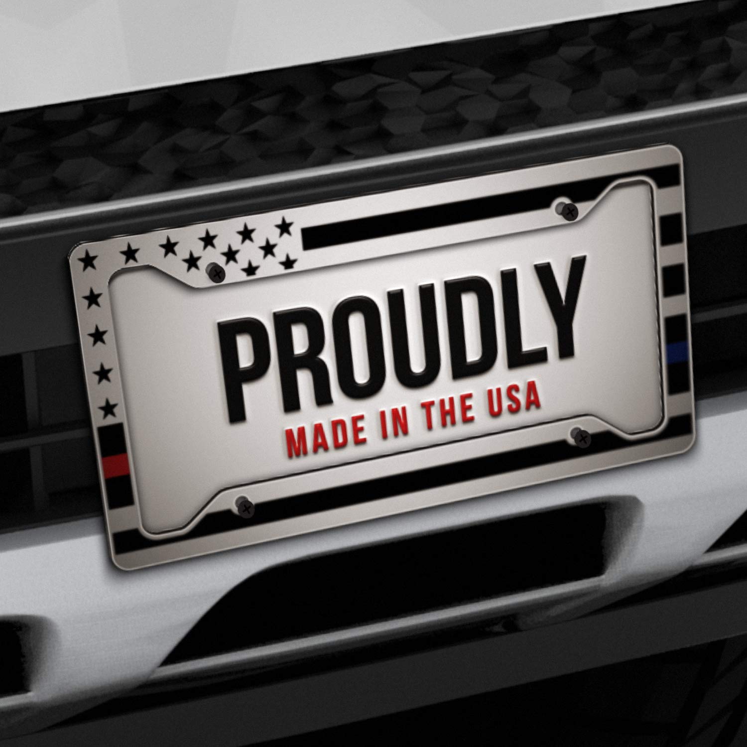 Jass Graphix American Flag License Plate Frame - Thin Red Line- Car Tag Frame -Red On White Firefighter