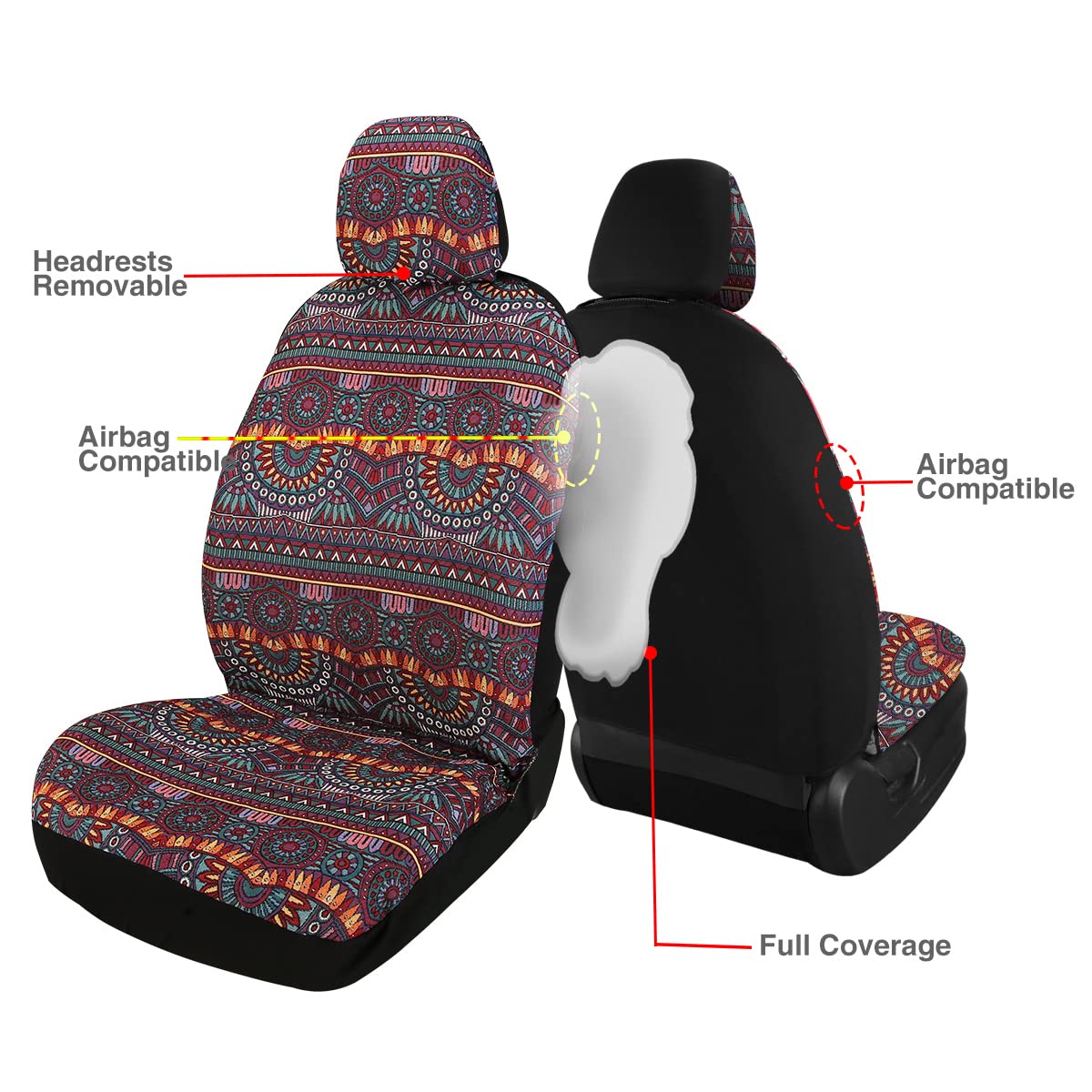 Ponyjoyup Baja Saddle Blanket Car Seat Covers 9Pcs Full Set, Breathable And Washable Striped Woven Automotive Vehicle Seat Cover, Universal Boho Seat Cover For Sedan, Suv, Truck, Airbag Compatible