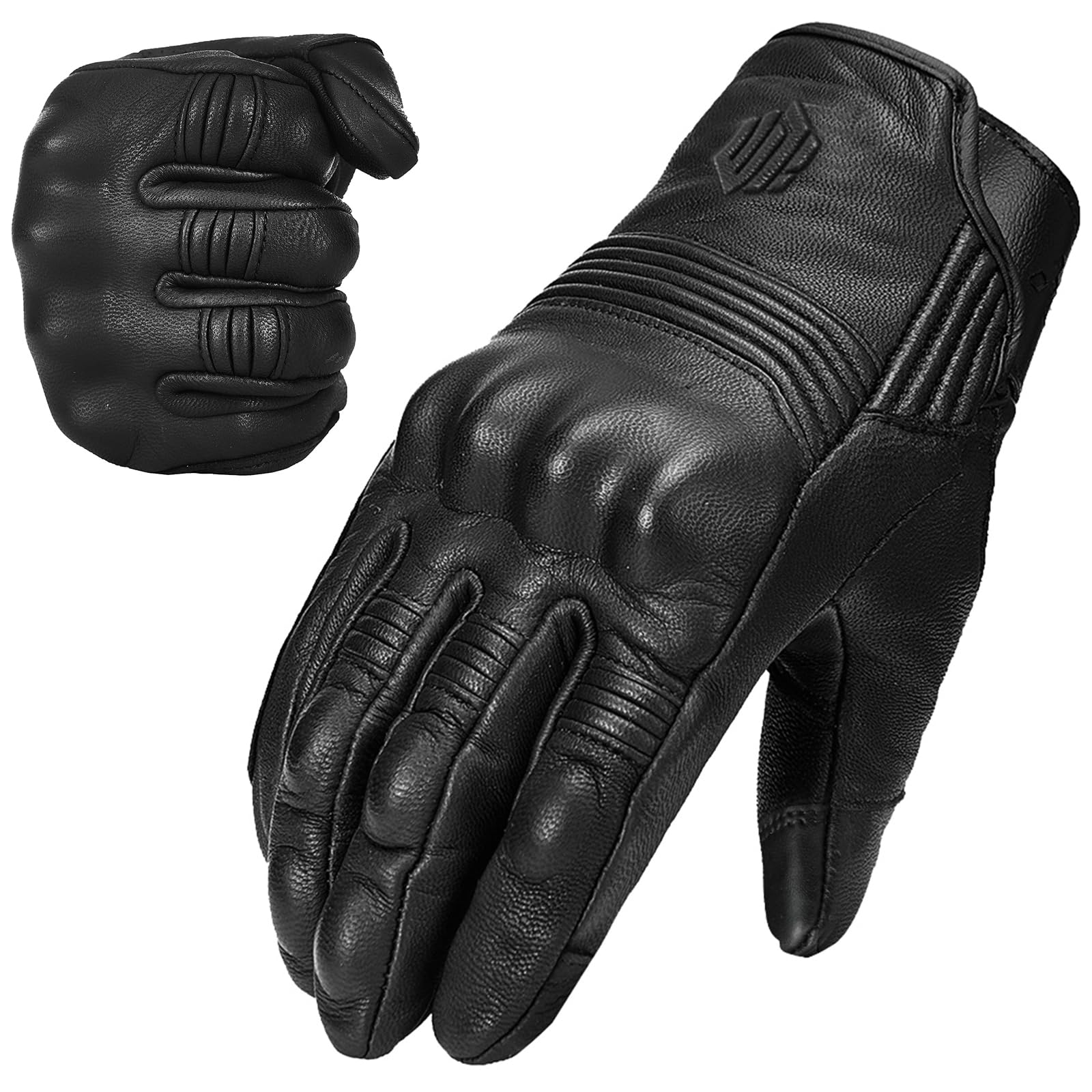 ILM Goatskin Leather Motorcycle Motorbike Powersports Racing Gloves Touchscreen for Men and Women Model DN01(S, Black Unperforat