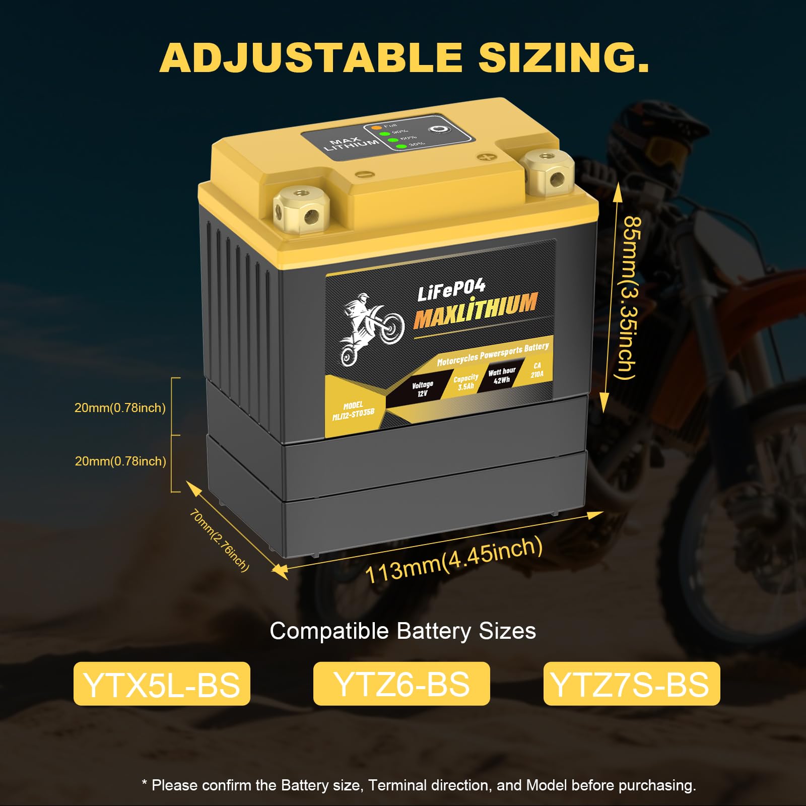 Maxlithium 3.5Ah 210CA 12V Motorcycle Lithium Battery - Perfect Replacement for YTX4L-BS, YTX5L-BS, YTX7L-BS, High-Rate Cell, Po