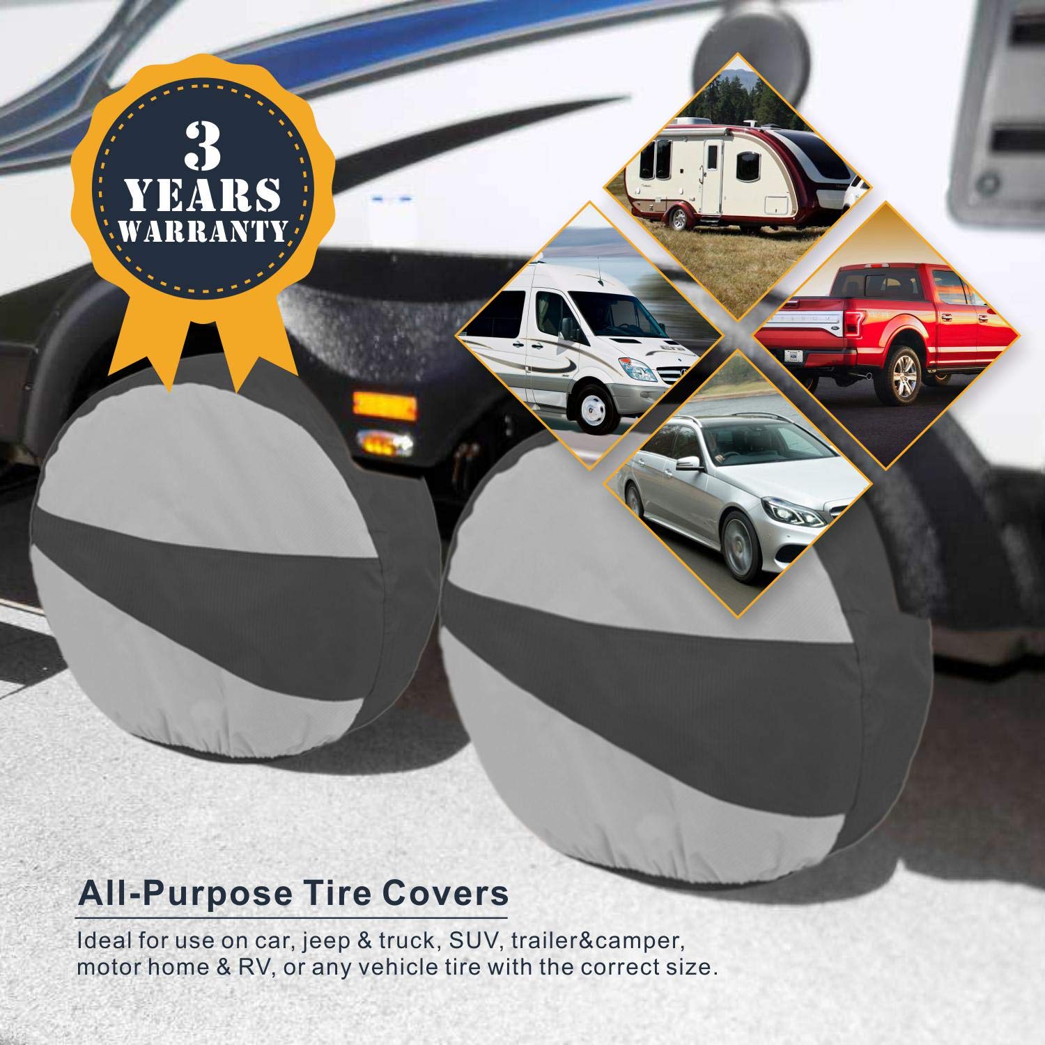Explore Land Tire Covers 2 Pack - Tough Tire Wheel Protector For Truck, Suv, Trailer, Camper, Rv - Universal Fits Tire Diameters 29-31.75 Inches, Black & Gray