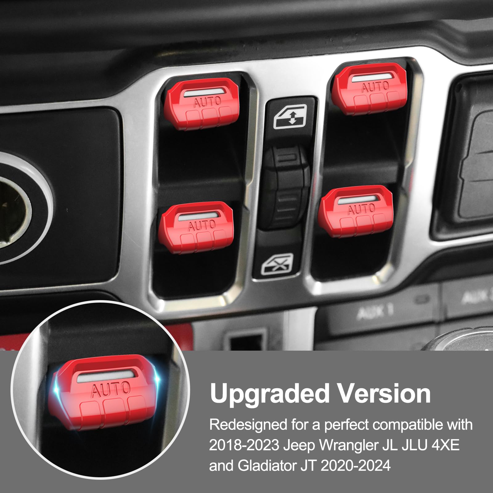 Diamooky 4Pcs Upgraded Window Switch Button Cover Compatible With Jeep Wrangler Jl Jlu 2018-2025 And Gladiator Jt 2020 2021 2022 2023 2024 2025 Wrangler 4Xe Interior Accessories(Bright Red)