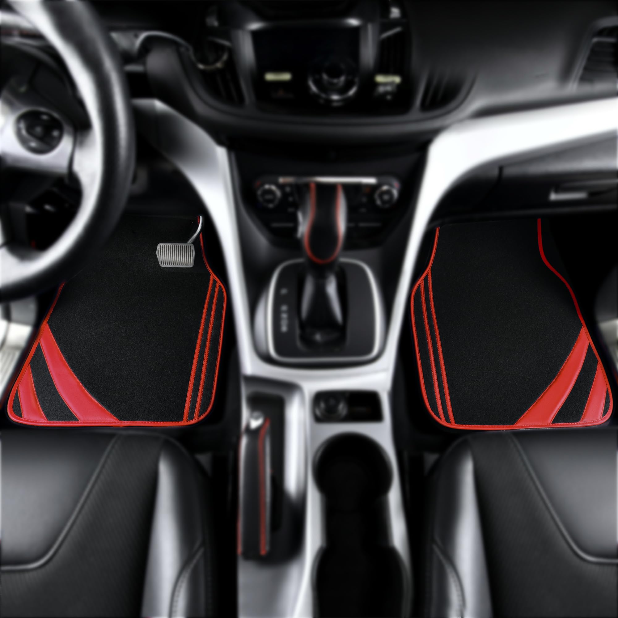 Car Pass Red Edge Leather Car Floor Mats, Universal Waterproof Car Mats With Double Stitch Line And Anti-Slip Backing Design, Fo