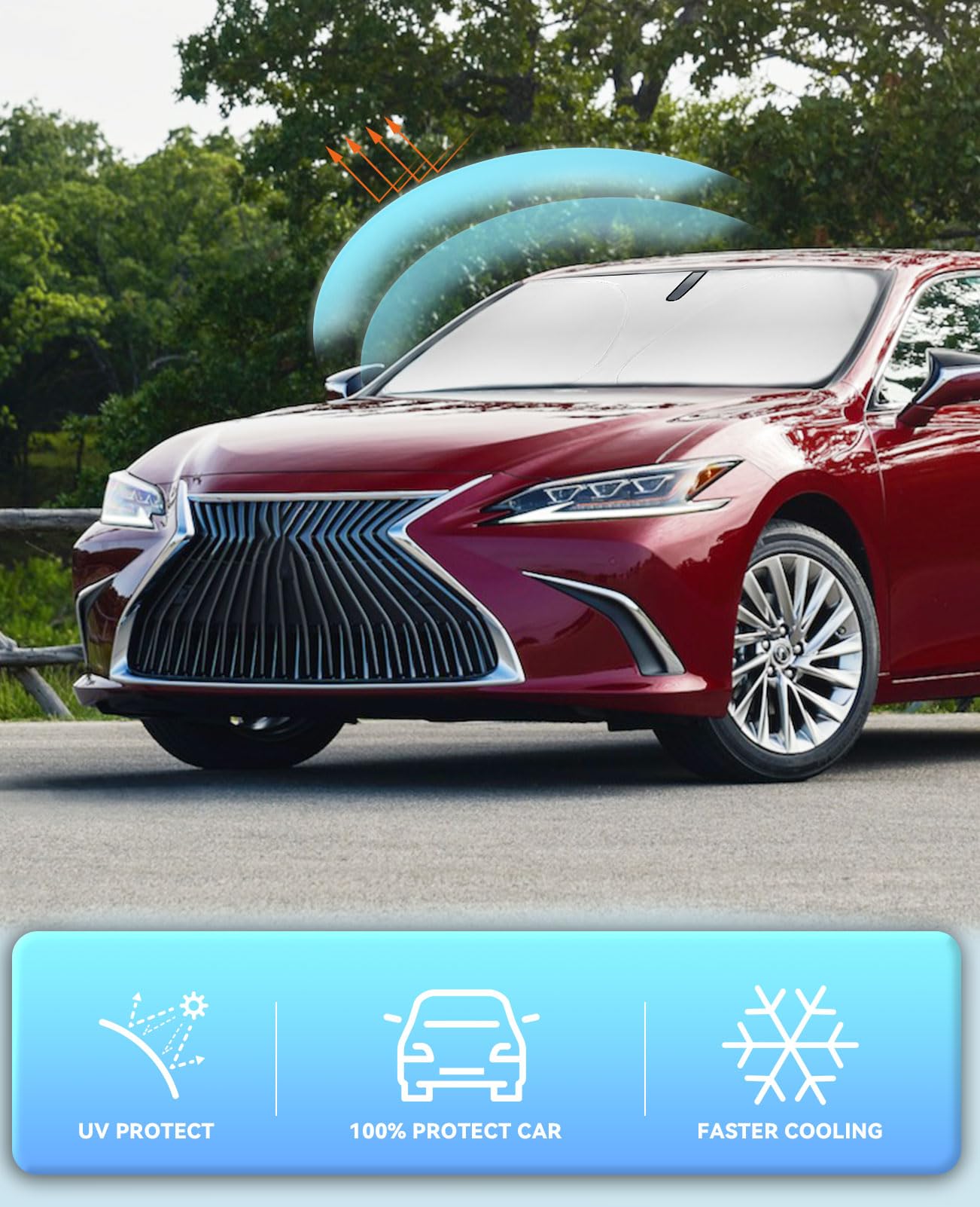 SLOGENTO Car Windshield Sun Shade for Lexus ES 2019-2025, Black, Blocks UV & Heat, Easy Fold & Store