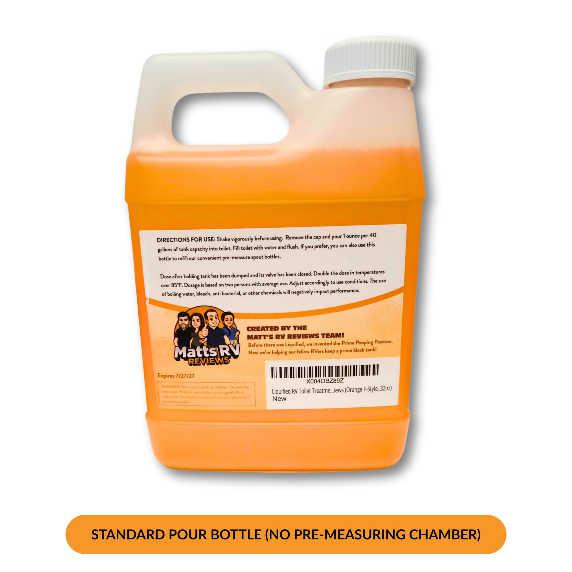Liquified RV Toilet Treatment - Orange Scent, 32oz Biodegradable Waste Digester & Odor Eliminator, Septic Safe, Made in USA