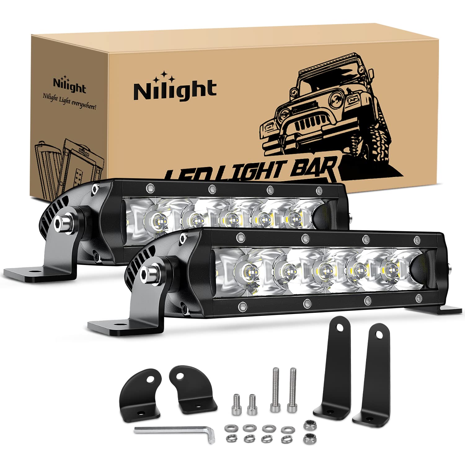 Nilight Led Light Bar Super Slim 2Pcs 7 Inch 30W Spot Driving Fog Light 3600Lm Off Road Lights Light Pods For Trucks Pickup Suv