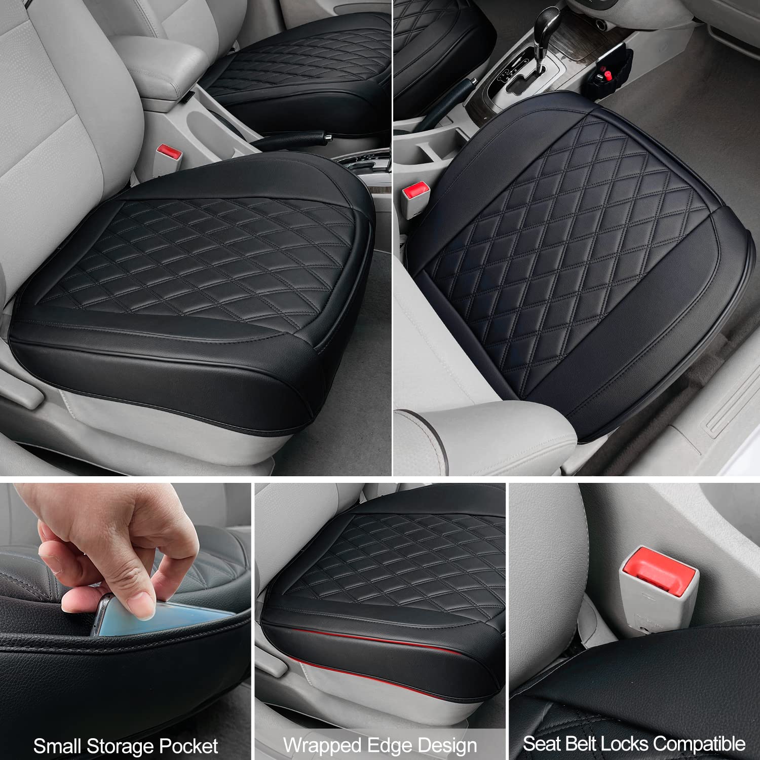 BEITK Leather Front Car Seat Cover, 2 Pack Anti-Slip Waterproof Cushions, Black, Model BK-B01-2PCS-Black-01