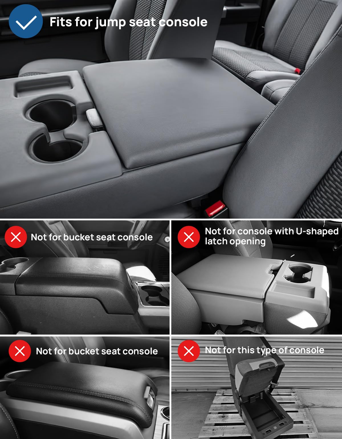 Issyauto Center Console Cover Compatible With 2011-2016 Ford F250 F350 F450 Super Duty With Jump Seat Console, Leather Armrest Cover Center Console Cushion, Black (Jump Seat Only)