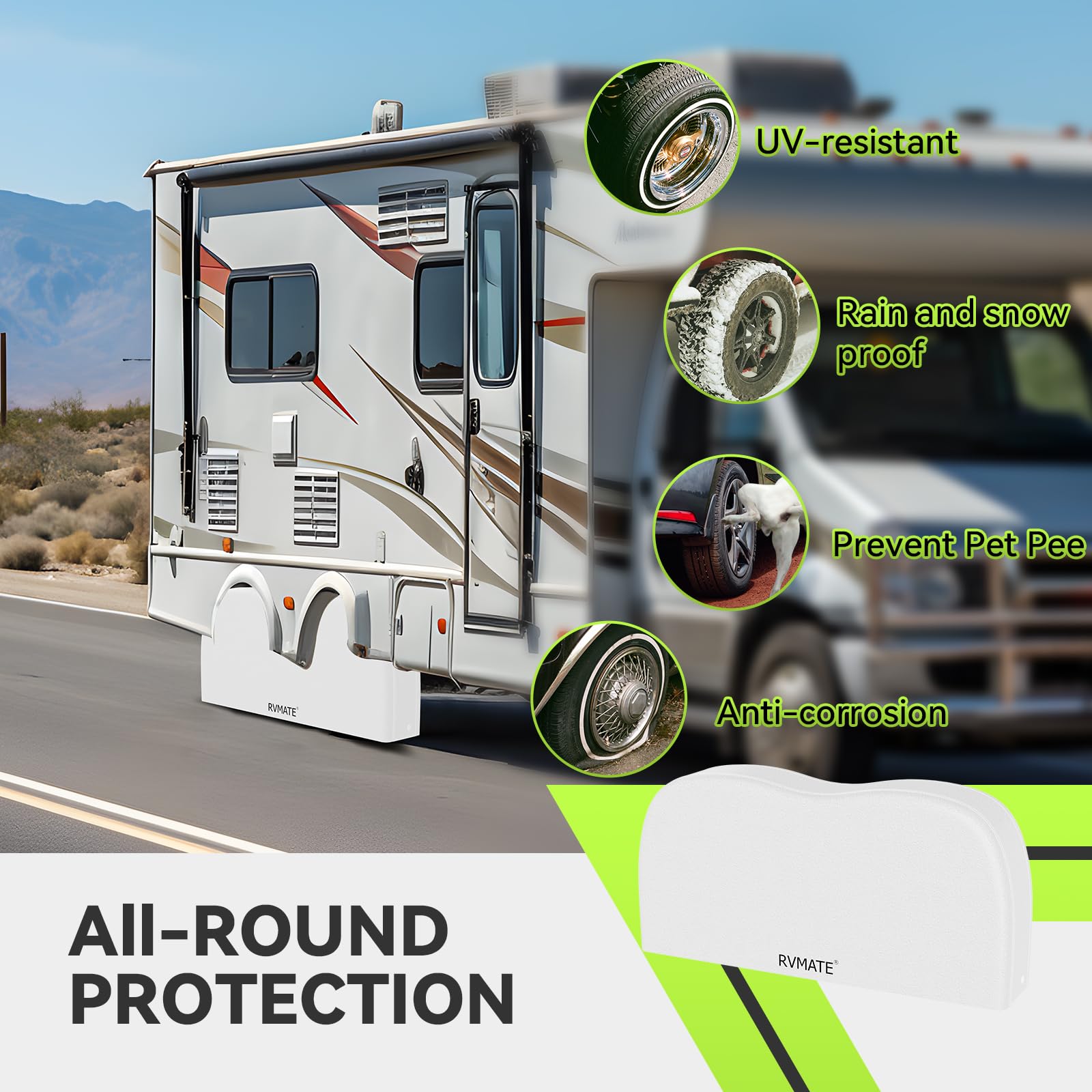 Rvmate Rv Tire Covers, Dual Axle Wheel Cover (2 Pack) Fits 30''-33'' Diameter Tires, Waterproof Anti-Uv White Dual Tire Covers R