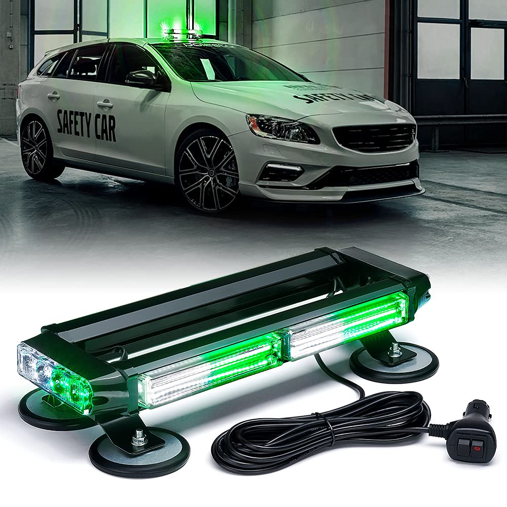 Xprite White Green Cob Led Strobe Rooftop Flashing Light Bar, Double Side Hazard Warning Caution Beacon Lights Magnetic Mount Fo