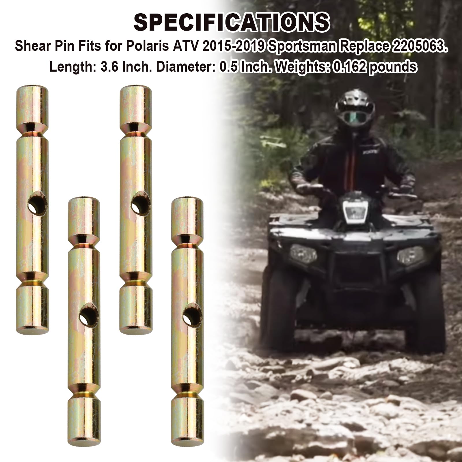 Aillsa ATV Snow Plow Shear Pin Set (4pc) - Compatible with Polaris 2015-2019, Brass, Model 2205063, Metal Replacement Accessories