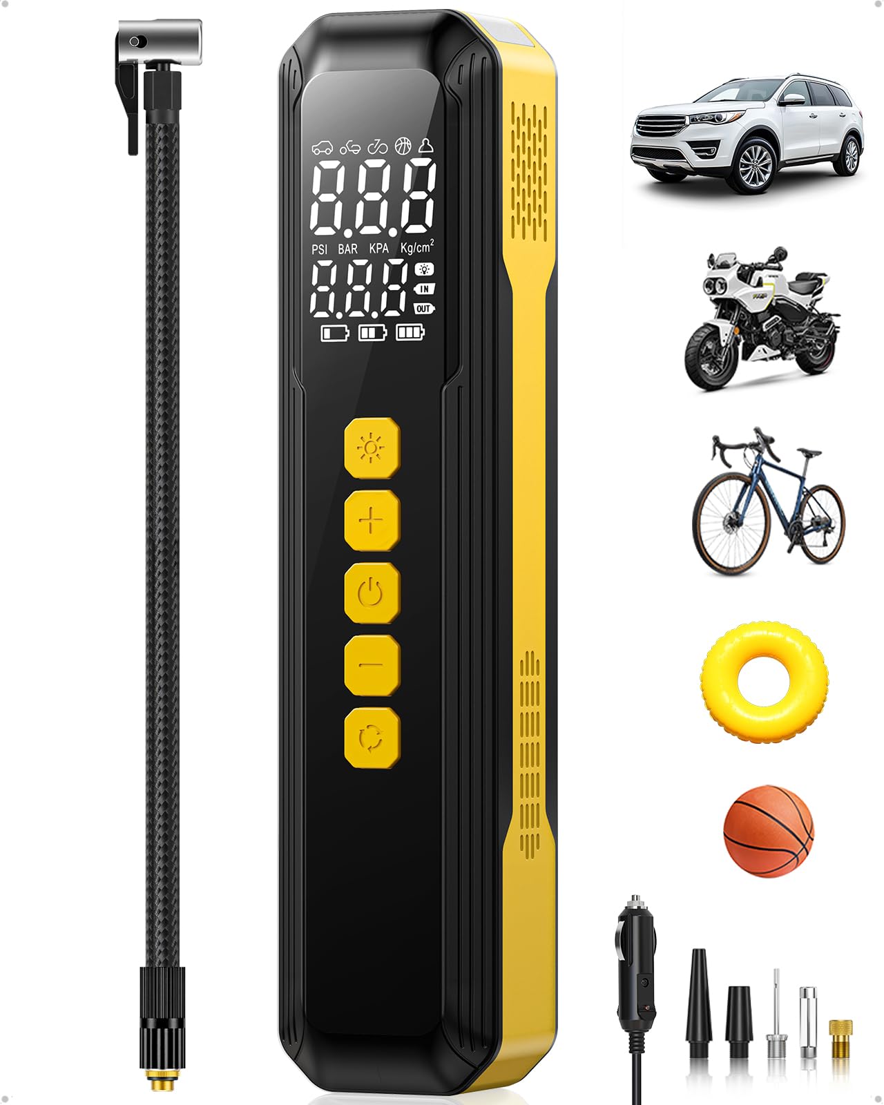 Tire Inflator Portable Air Compressor - 5X Faster 10000Mah Cordless Air Pump For Car Tires, Electric Bike Tire Pump With Digital