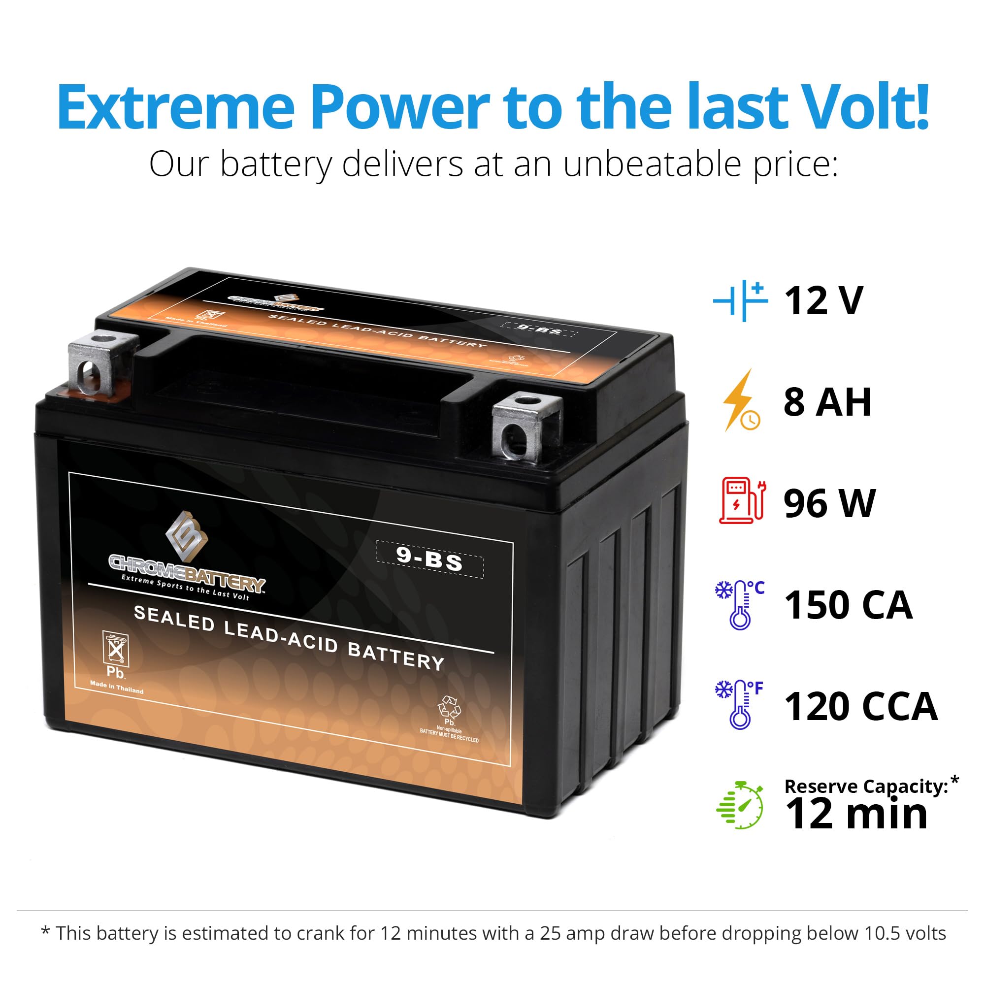 Cb Chromebattery 9-Bs Maintenance-Free, 120Cca, 12V 10Ah Battery Replacement For Atv, Motorcycle, Jet Skis, Scooter, Utv, And Mo