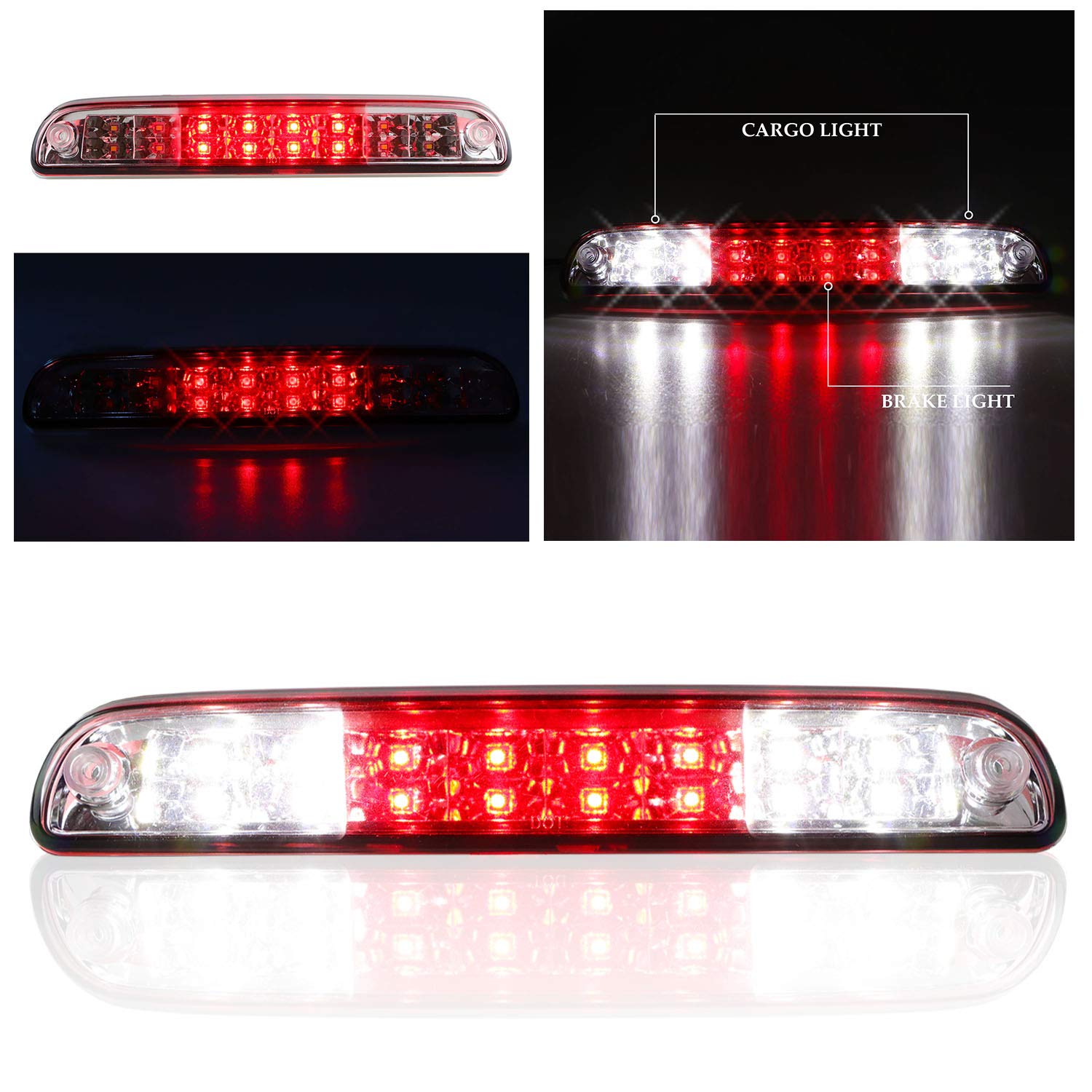 Dibanyou LED 3rd Brake Light for Ford F250/F350/F450/F550, Chrome Housing, Red Lens, Model DY000148, 37x8x6.5 cm