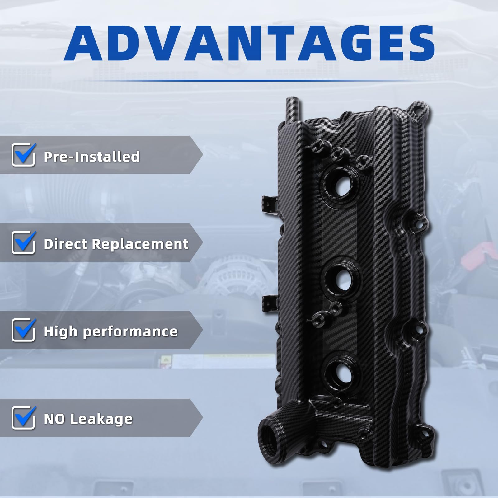 MITZONE Aluminum Valve Cover Set for Nissan 350Z & Infiniti G35, 3.5L V6, Upgrades, Carbon Texture, Includes Oil Cap, Gasket & Bolts