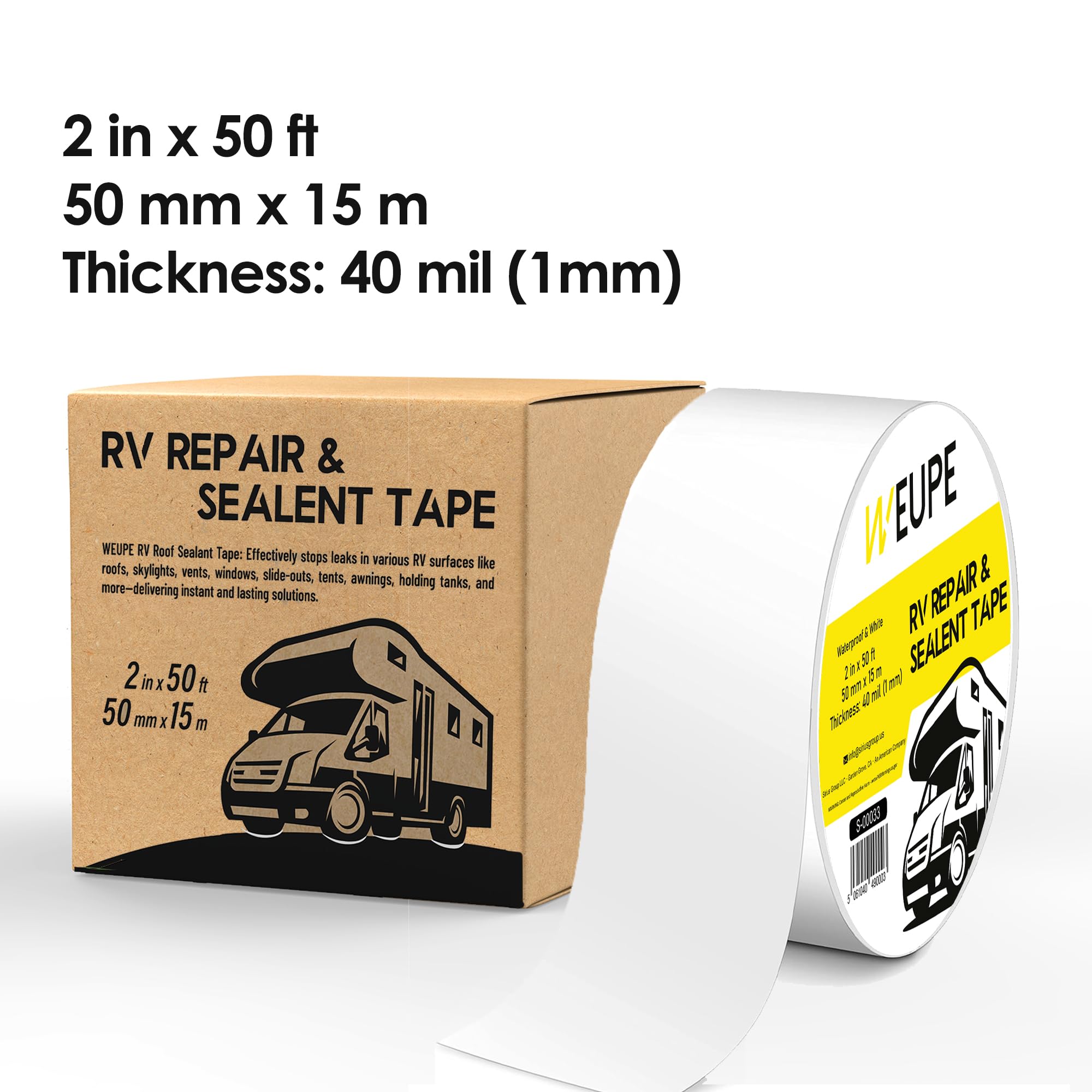 WEUPE RV Sealant Tape, White, 2 Inch x 50 Feet, Roof Patch Repair Tape, Roofing Tape for RV, Waterproof Leak Tape for RV punctur