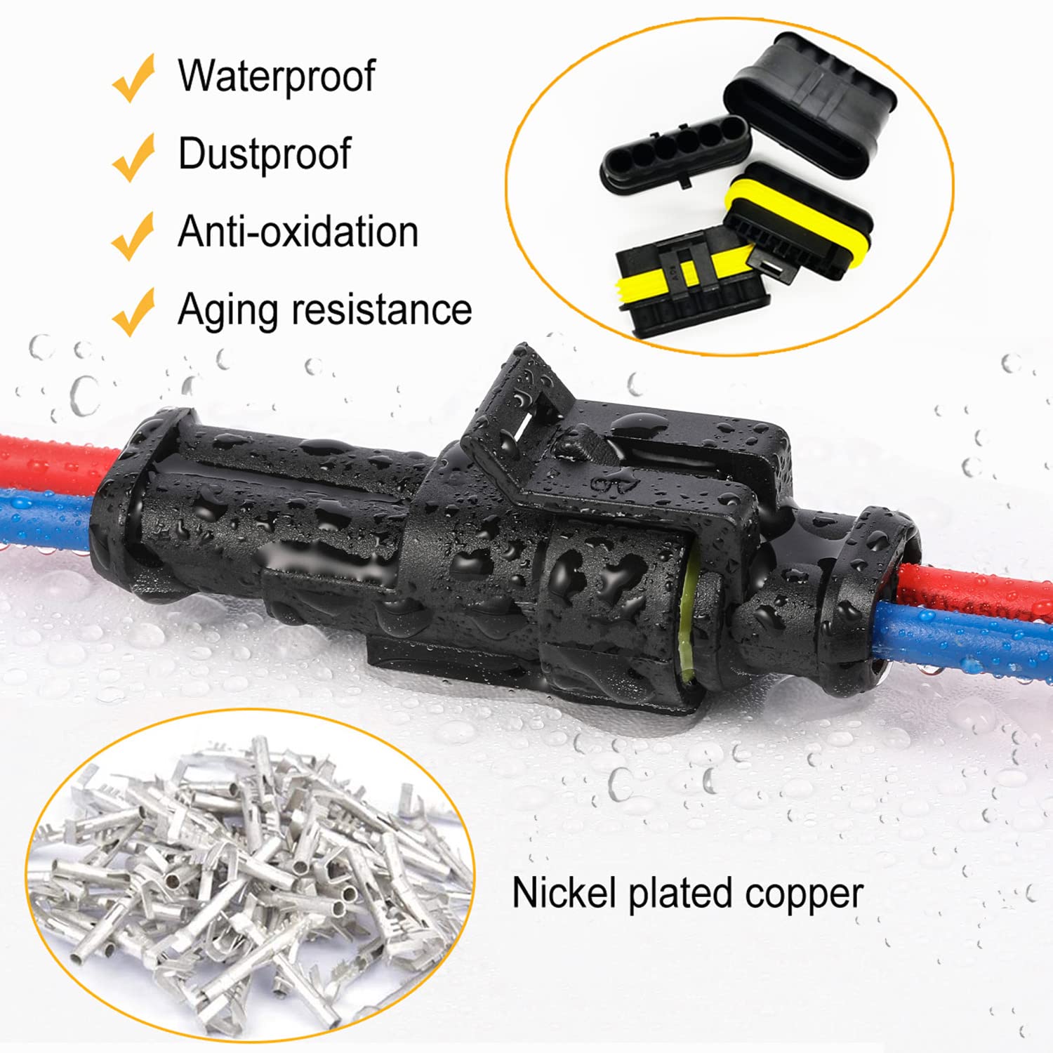 Twippo 20 Kits 2 Pin Connector Automotive Electrical Connectors Quick Connect Waterproof Connector 2 Way Wire Connector