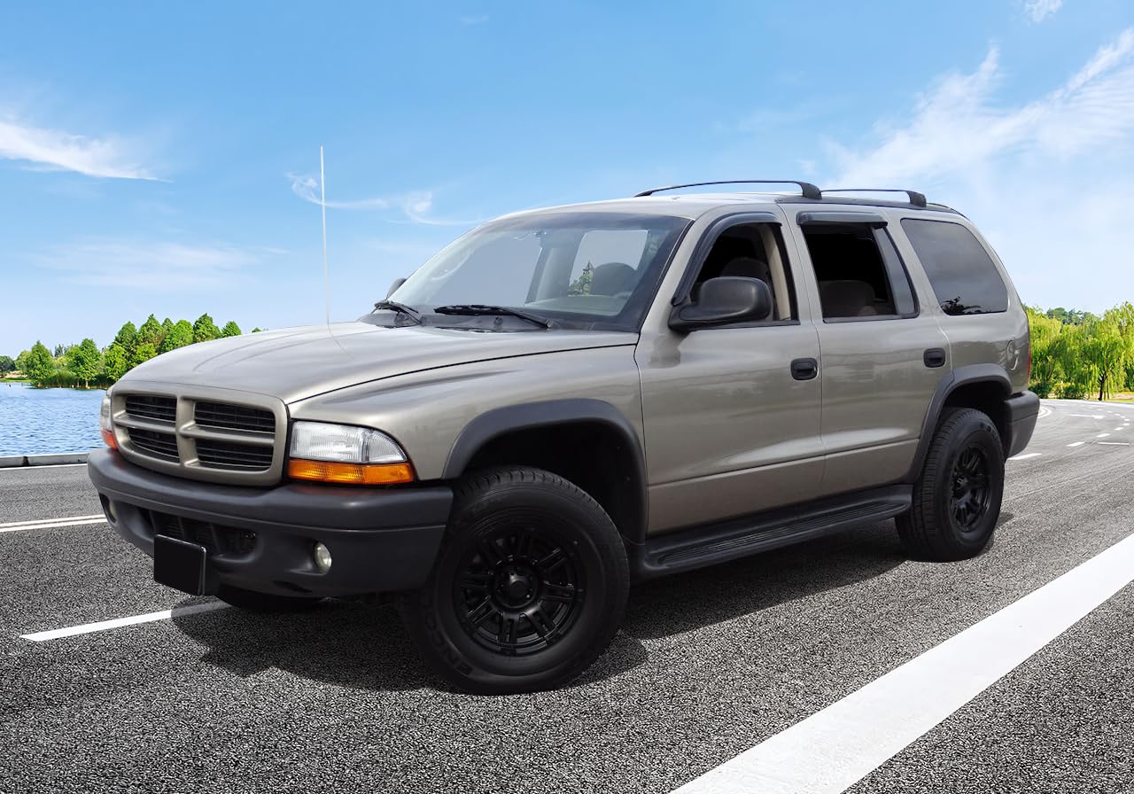 IKON MOTORSPORTS Tape On External Window Visor, Compatible with 1998-2004 Dodge Durango, Dakota Crew cab, Slim Style Acrylic Smo