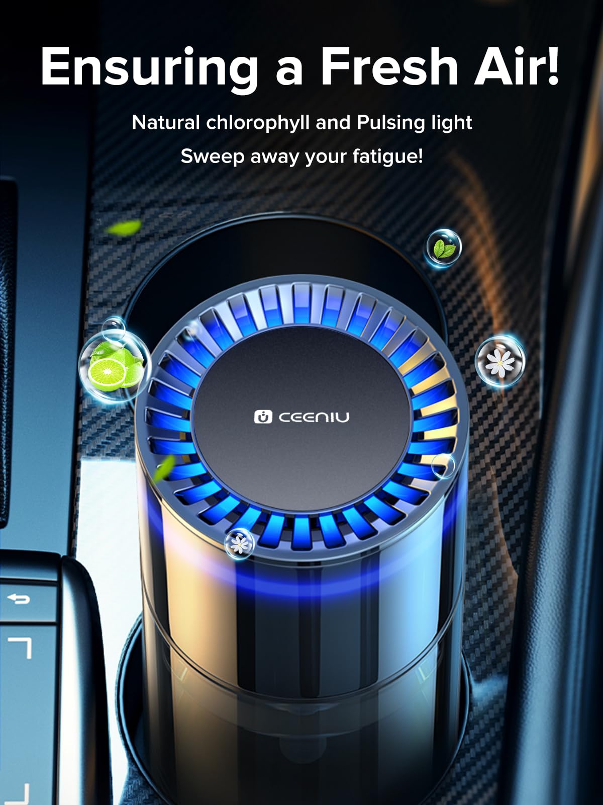 Ceeniu Large Car Air Freshener, 135Ml Last 6 Months, Auto On/Off, Multi-Mode Adjustable, Long Lasting, Blue Ambiance Light, Natural French Fragrance, Cf3 Car Fresheners Diffuser, Roman Holiday Scent