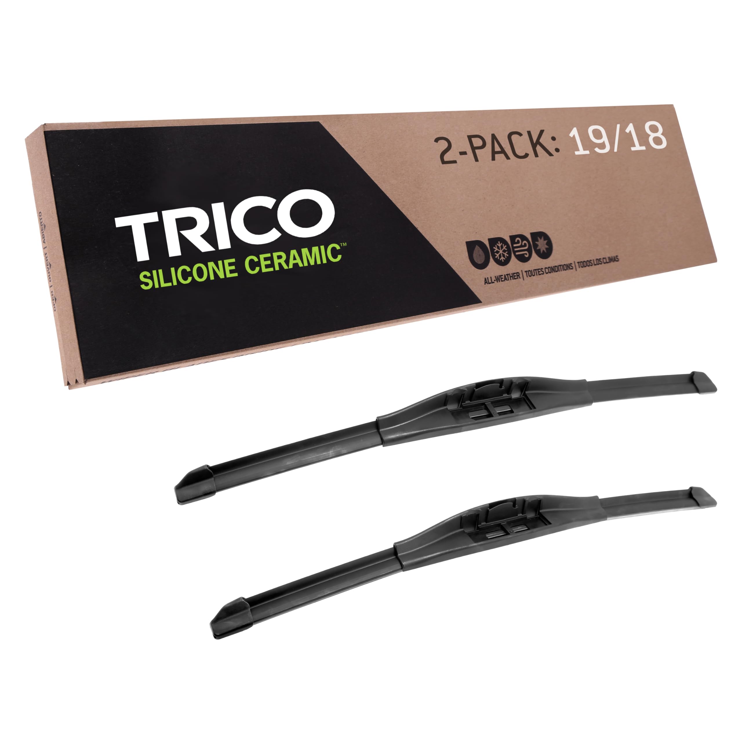 Trico Silicone Ceramic Coated 19'' + 18'' Super Premium Automotive Replacement Windshield Wiper Blades (Set Of 2), Passenger And