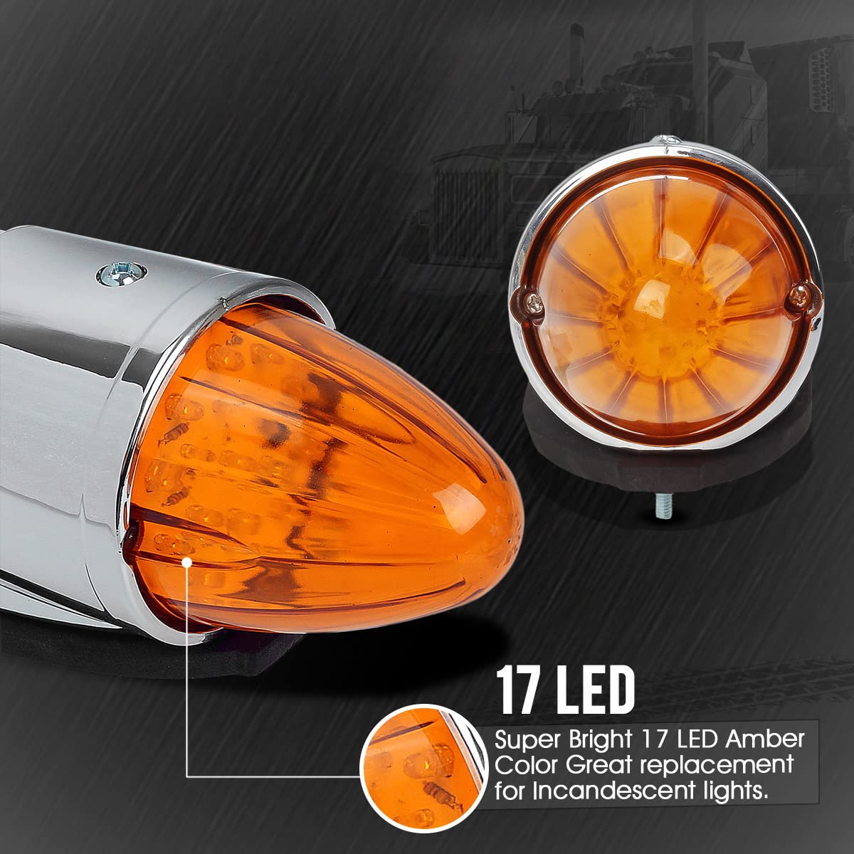 Partsam 5PCS Amber LED Torpedo Cab Marker Lights - Super Bright, Chrome, Model 13, Medium Size for Trucks