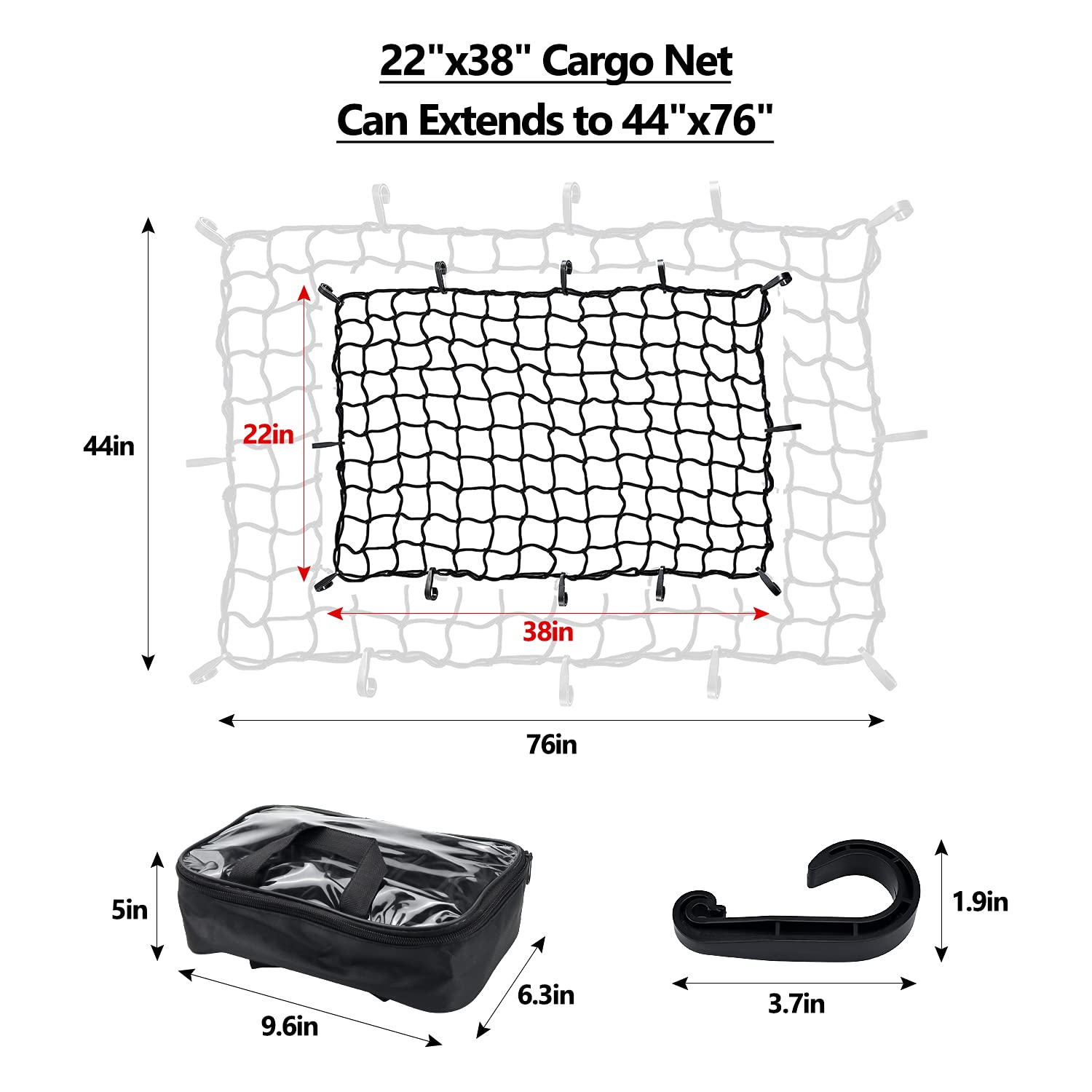 2X3 Bungee Cargo Net Stretches To 4'X6' For Truck Bed,Pickup Bed,Trailer,Motorcycle And Bike With 6 Adjustable Hooks Heavy Duty