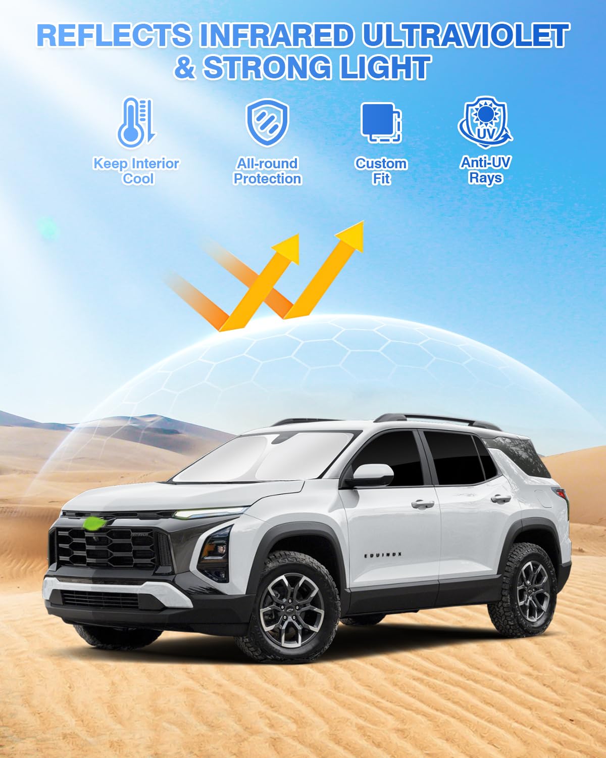 Canvcle Windshield Sun Shade for 2025 2026 Chevy Equinox - Black 8PCS, UV Protection, Side & Rear Window Cover