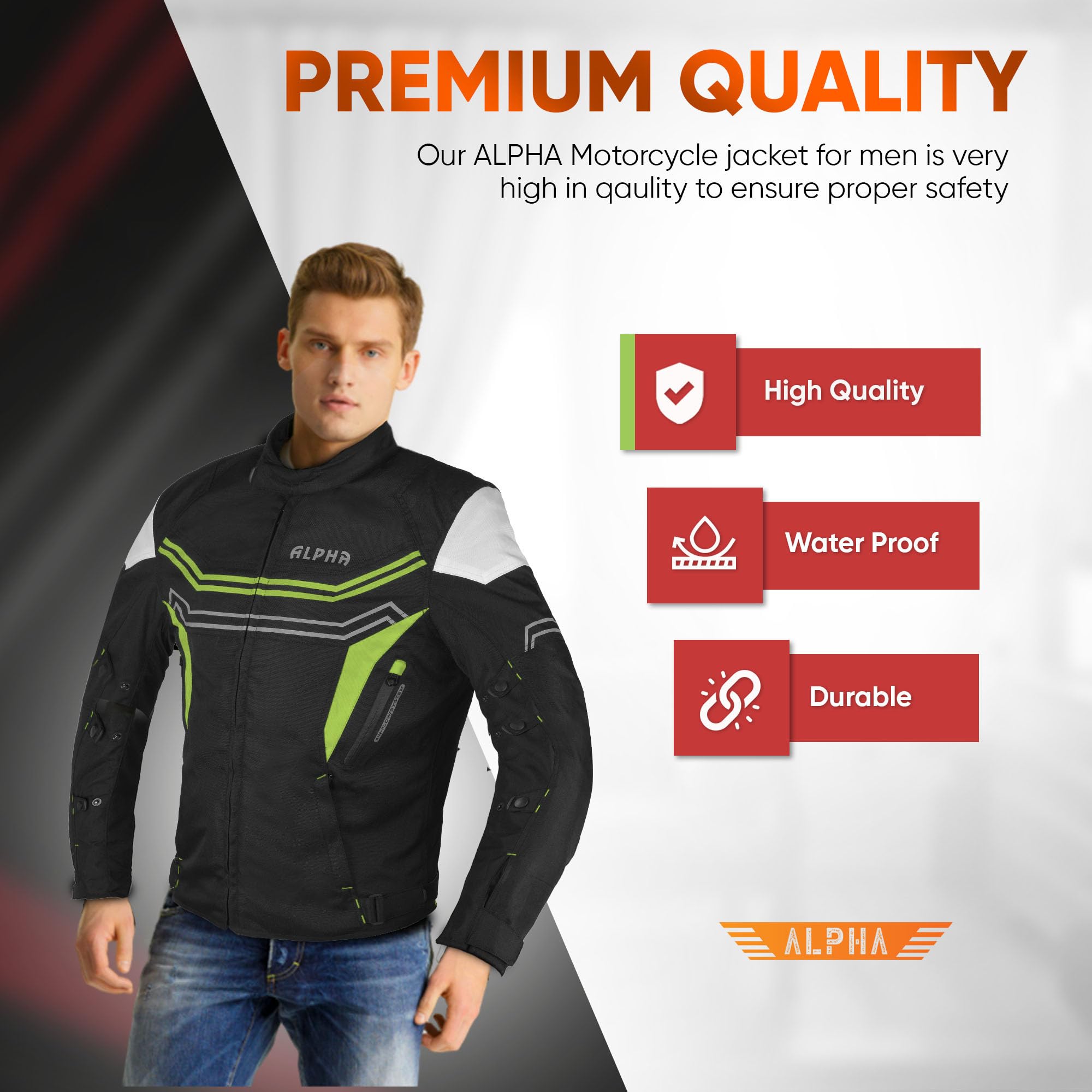 Motorcycle Jacket For Men Enduro Dualsport Riding High Visibility Dirtbike Ce Armor Waterproof All Season (Green, Large)