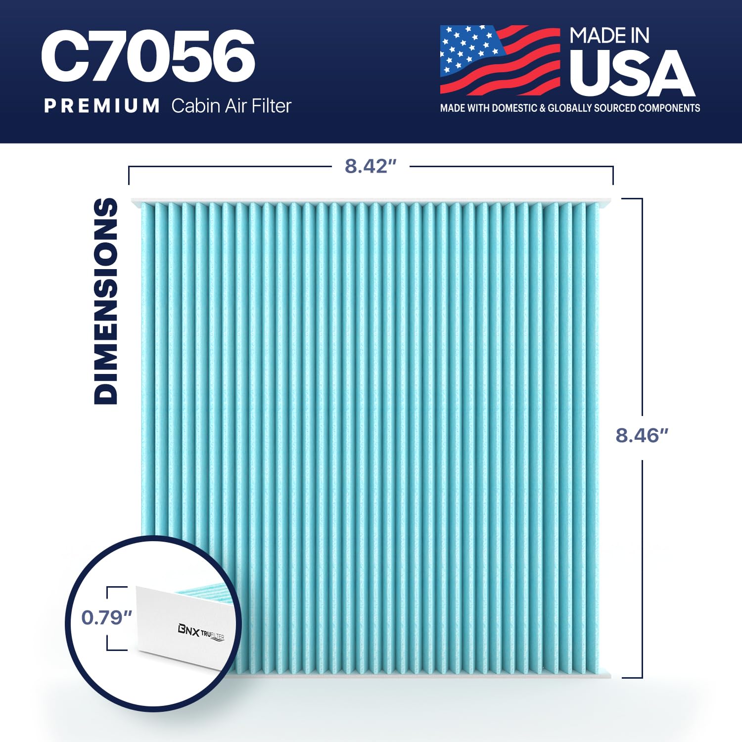 Bnx Trufilter C7056 Cabin Air Filter, Hepa 99.97%, Made In Usa, Compatible With Select Toyota Camry, 4Runner, Prius, Avalon, Fj