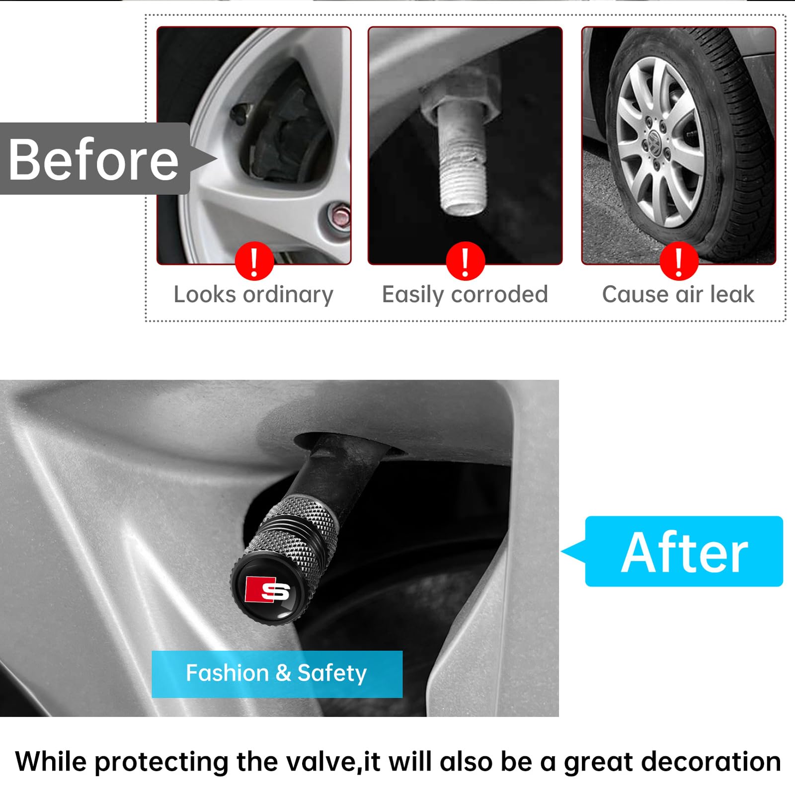 Xigraluck Tire Valve Stem Cover,Auto Valve Stem Caps For Audi S Line S3 S4 S5 S6 S7 S8 Sq2 Sq5 Sq7 Sq8 Air Caps Accessories 4 Pi