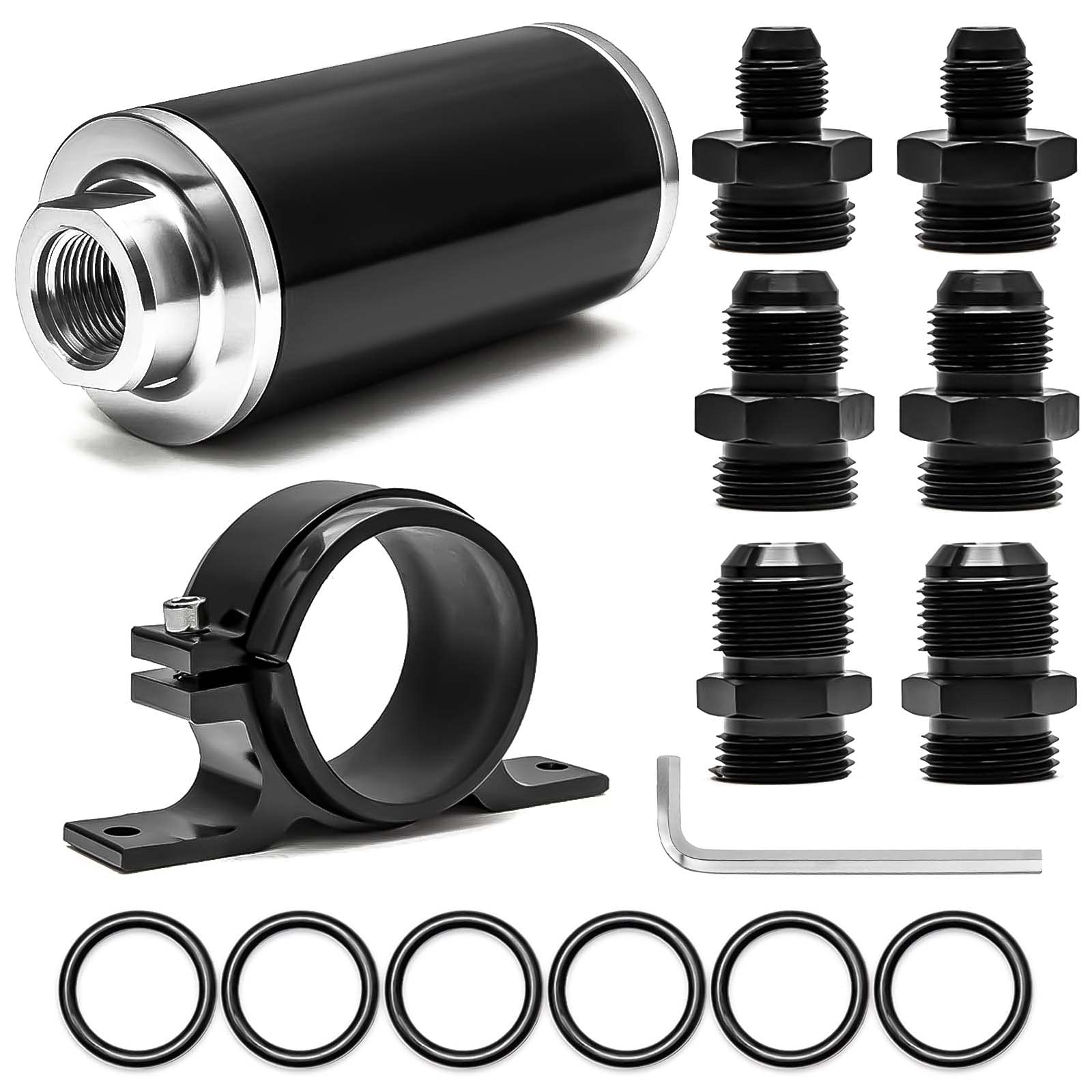 58mm 30 Micron Inline Fuel Filter 6AN 8AN 10AN Aluminum Fuel/Gas/Petrol Filter Adapter Fittings & Fuel Filter Mounting Bracket U