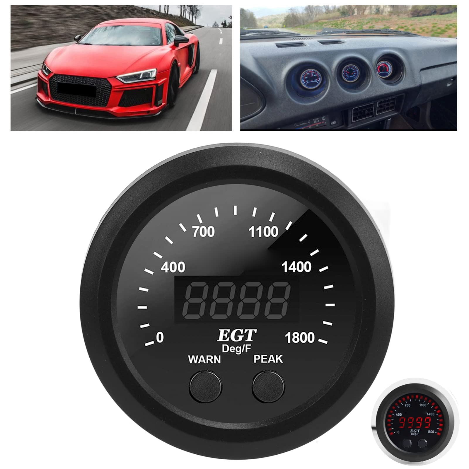 Allsor Egt Gauge, 1800F Pyrometer Exhaust Gas Temperature Meter Ultra Thin Red Led Auto Egt Display Anti Vibration Egt Sensor Kit For Diesel Truck Defult Default