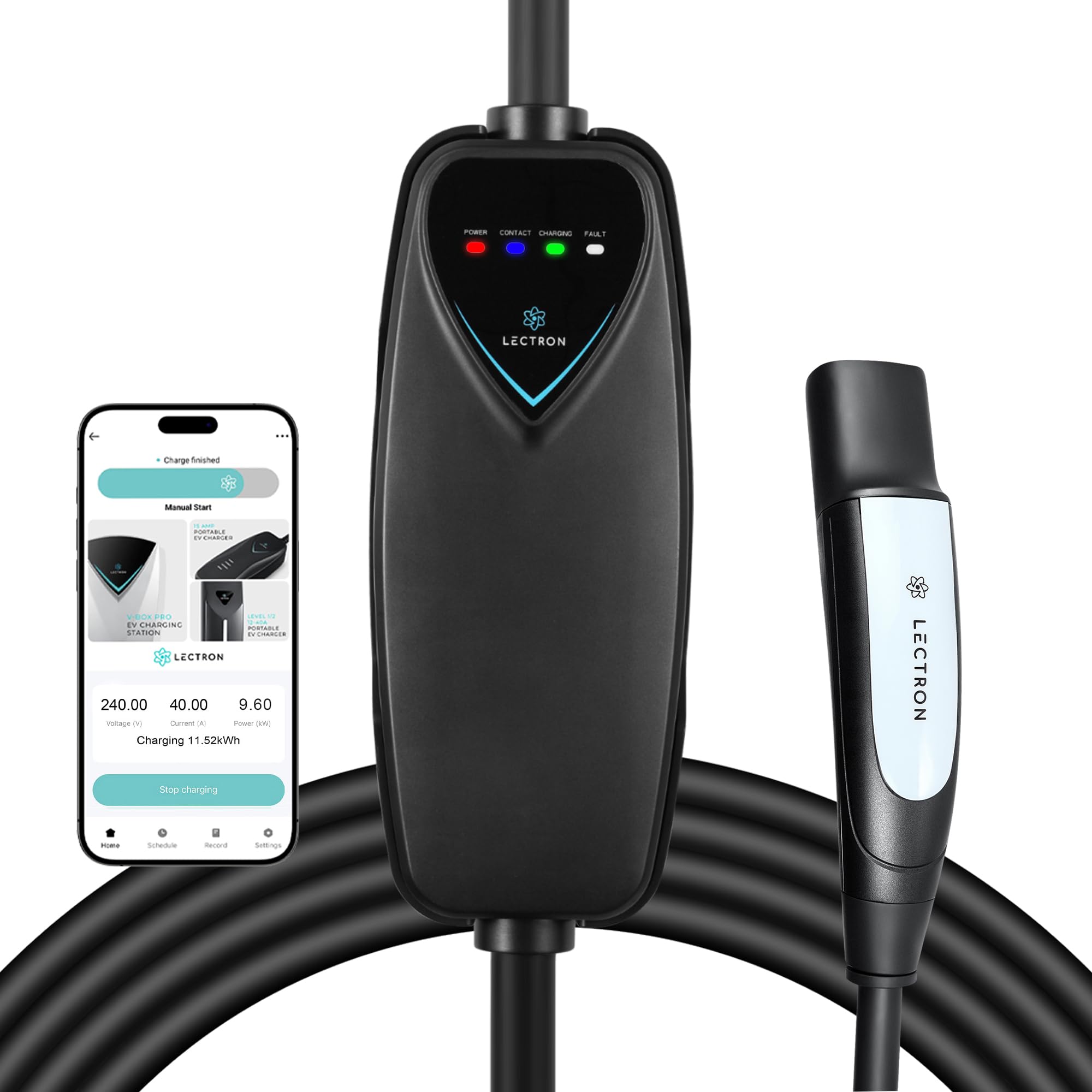 Lectron Level 2 Tesla Charger (WiFi Version) - 240V, 40 Amp, NEMA 14-50 Plug, 16 ft Extension Cord - Portable Electric Car Charg