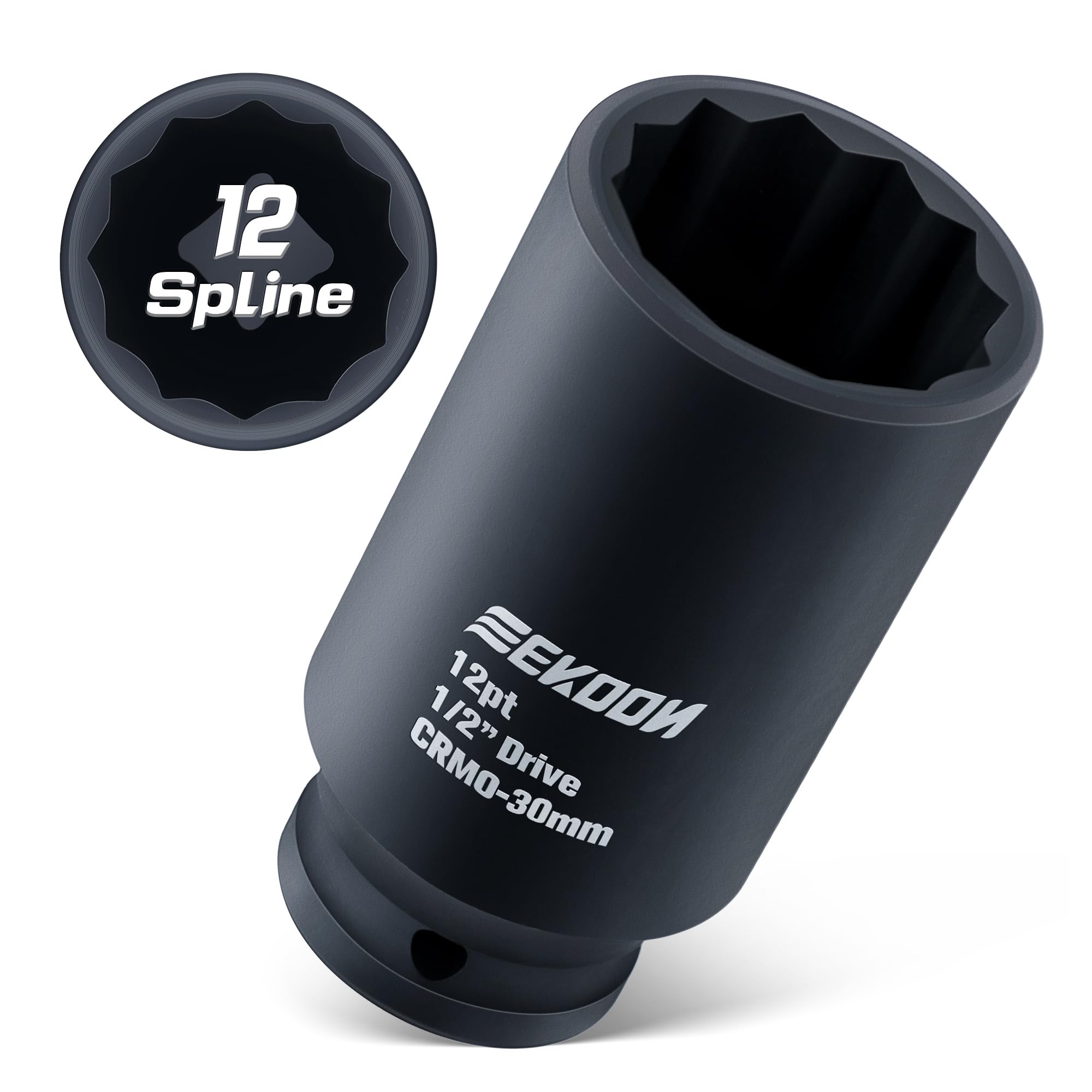 Feekoon Axle Nut Impact Socket, 30mm, 12 Point, 1/2 Inch Drive, CR MO, Spindle Nut Socket for Removing Axle Shaft Nuts, Universa