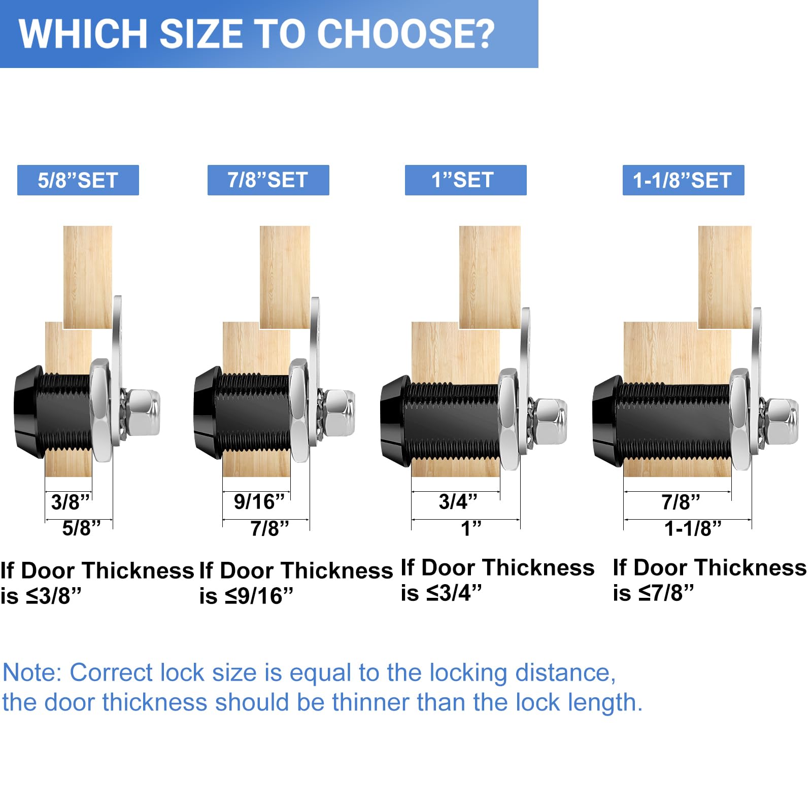 Sissinda RV Storage Locks, Keyed Alike, 1-1/8 Inch, Black, Fits 7/8 Inch Max Door Thickness, 2-Pack, Zinc Material