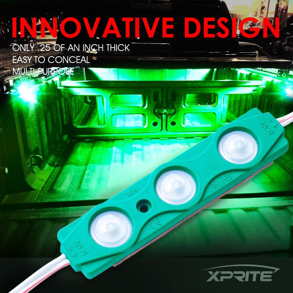 Xprite Green Led Truck Bed Light Kits With On/Off Switch, For Pickup Exterior Interior Lights Strips, Footwells, Running Boards, Cargo, Under Car, Tonneau Cover, Rail Rock Lighting - 8 Pcs