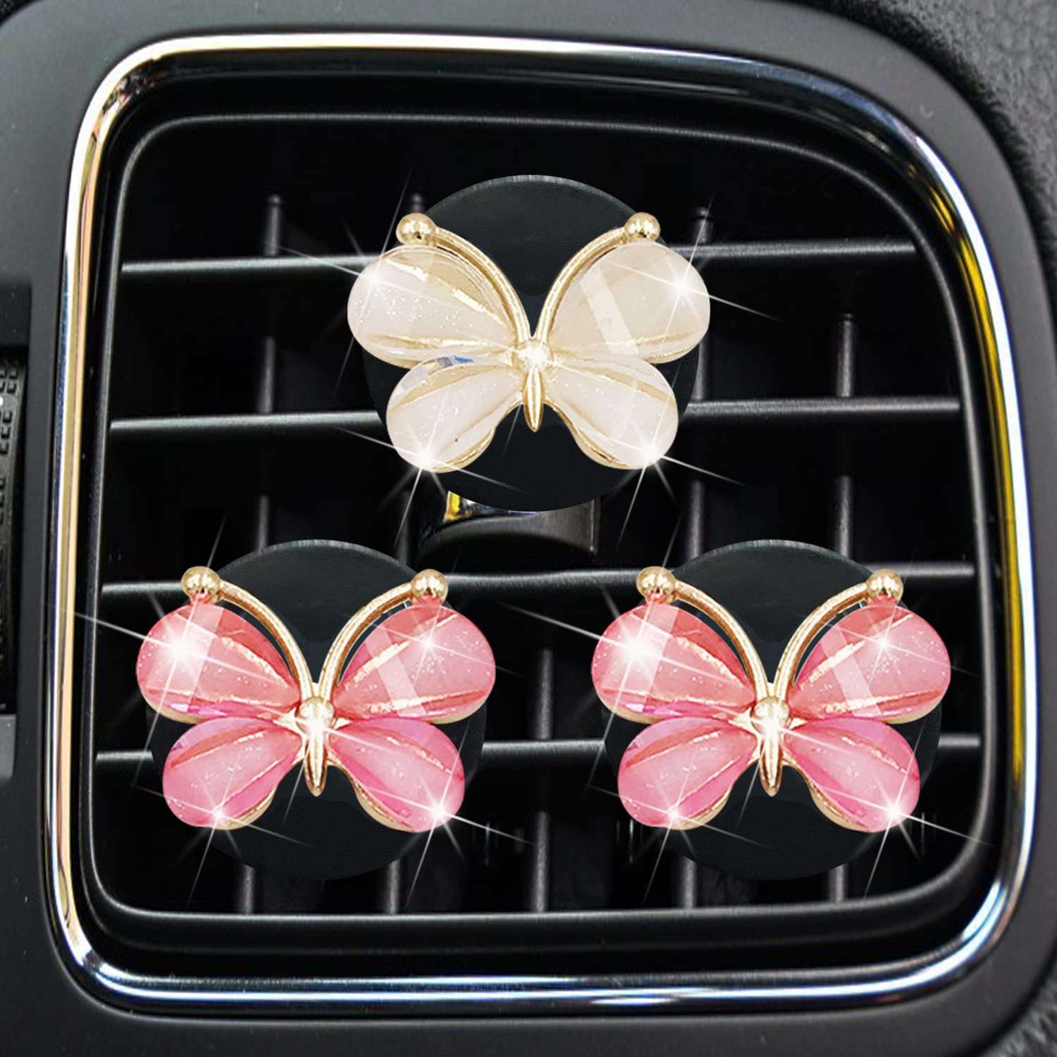 Cute Butterfly Air Vent Clips,3 Pcs Pink & White Butterfly Car Air Fresheners Vent Clips Long Lasting Car Diffuser Car Interior