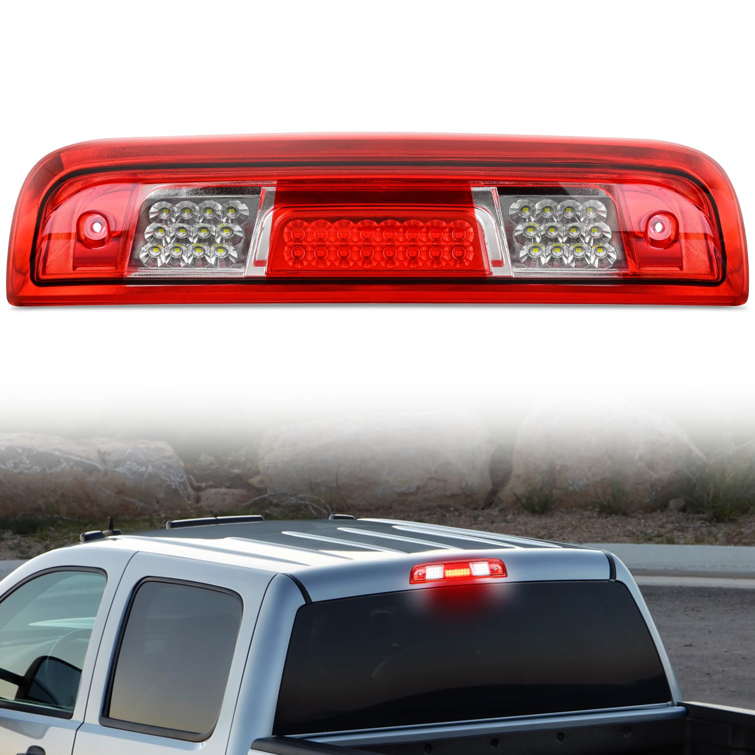 Nilight Third Brake Light High Mount 3Rd Brake Stop Reverse Cargo Led Lights Red Shell Compatible With Chevy Silverado Gmc Sierr
