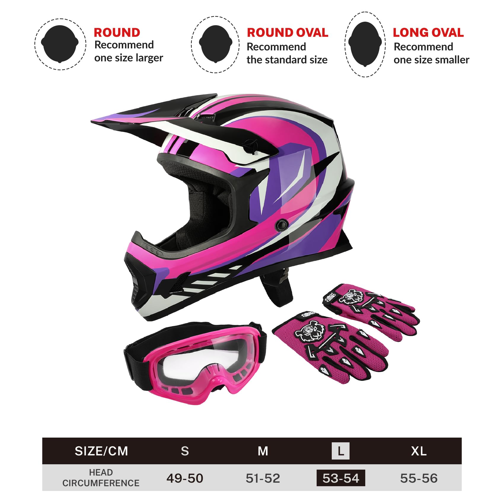 Tct-Motorparts Dot Youth Kids Motocross Atv Full Face Helmets For Offroad Street Dirt Bike Go-Kart Bmx Mx Rose Red Medium