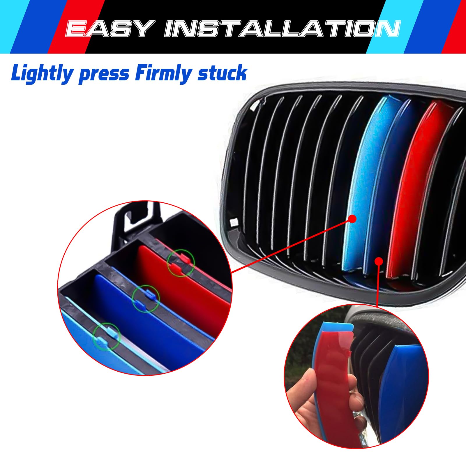 Xotic Tech M-Colored Tri Grille Insert Trims for BMW 3 F30 4 Series F32 435i, ABS Plastic, Front Center Kidney Grilles, 11 Beam Bars