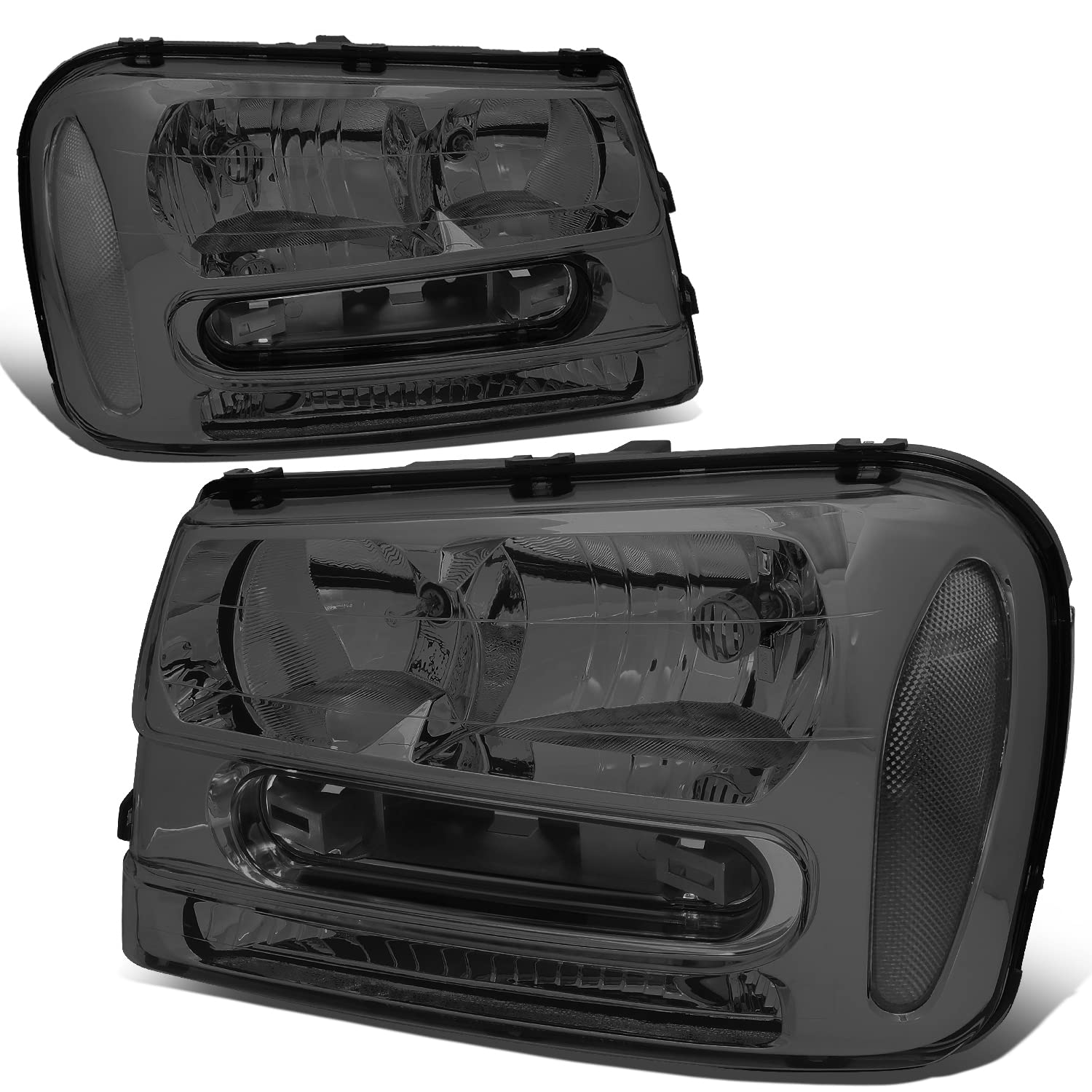 DNA MOTORING HL-OH-TRA02-SM-CL1 Smoke Lens Clear Corner Headlights Compatible with 02-09 Trailblazer