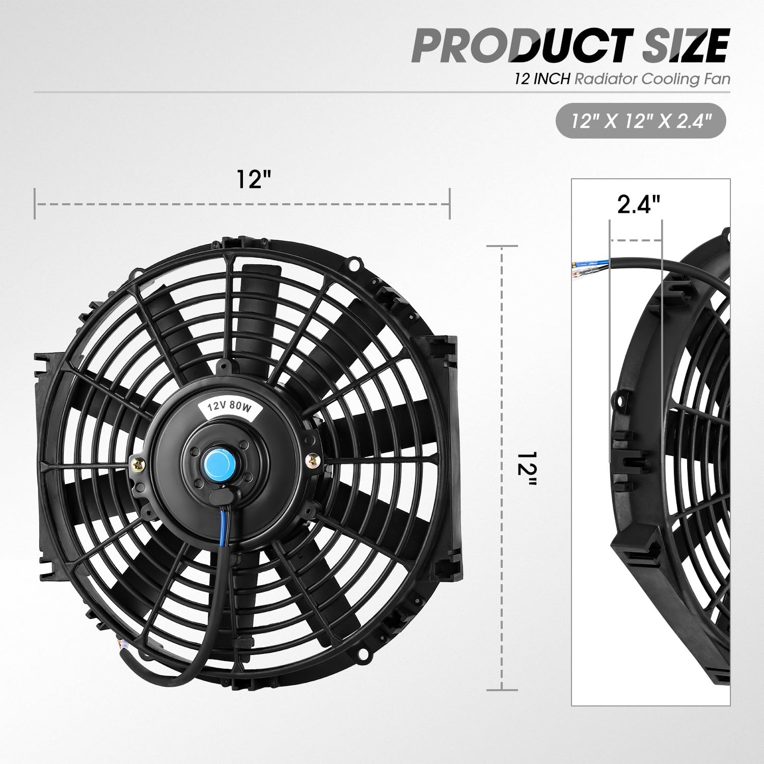 Dna Motoring 12 Inch High Performace Electric Cooling Slim Radiator Fan With Mount Kit, Black, Raf-12+Fmk