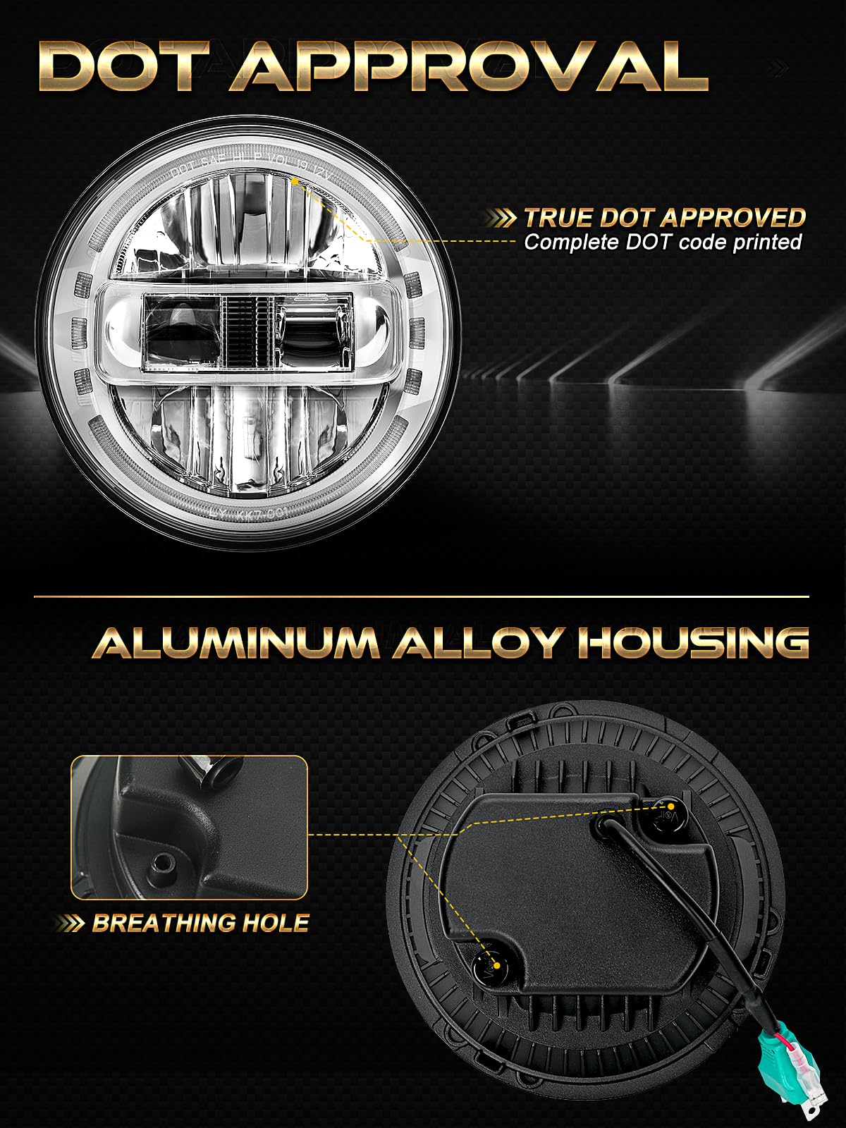 AUDEXEN 7" LED Headlights for Jeep Wrangler JK 1997-2018, 1200% Bright, Halo Ring, Die-Cast Aluminum, Silver, Model JGDD070