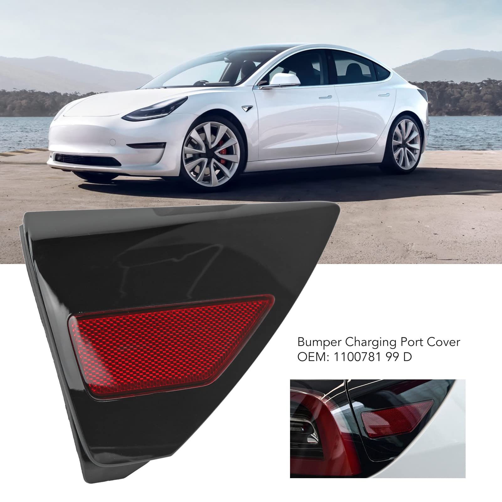 Right Side Marker Light, Rear Right Bumper Reflector Light 1100781-99-D Charging Port Cover Replacement for Tesla Model 3 2017 u