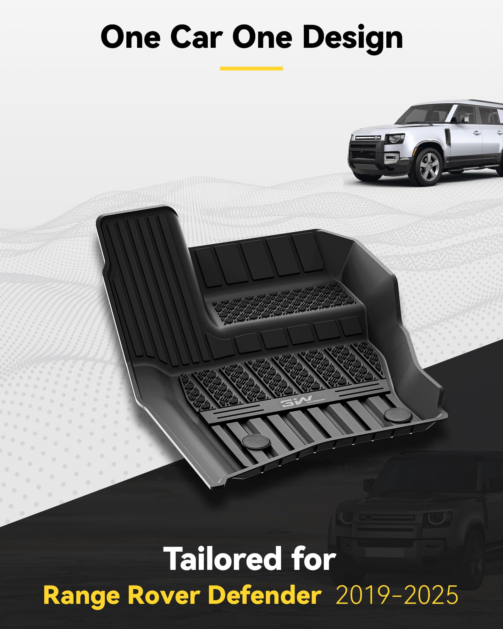 3W Floor Mats & Cargo Liner for Land Rover Defender 110 (2020-2025) - TPE All Weather, Black, Custom Fit Full Set