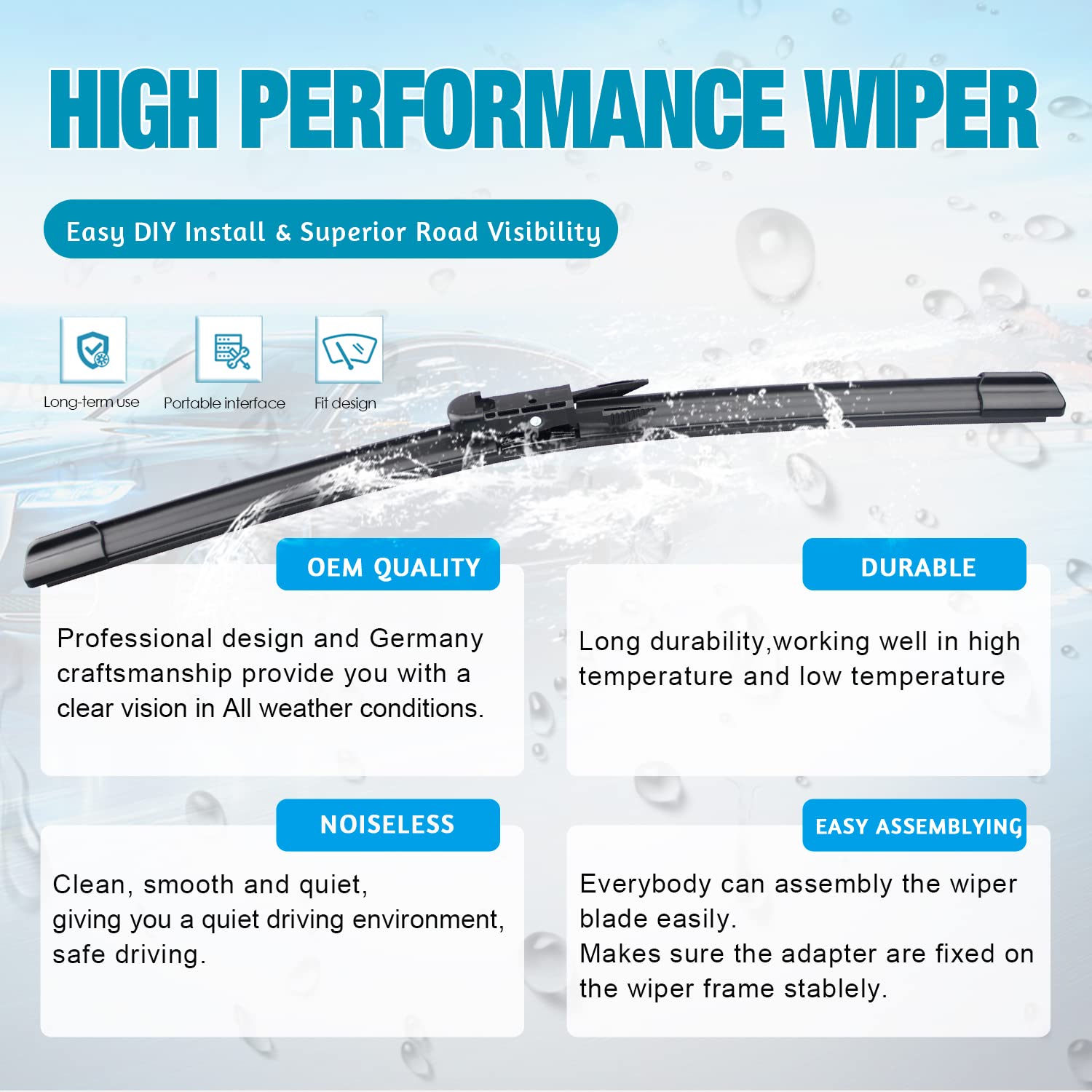 Vtogoi Wiper Blades With Rear Wiper Blades Set For Mercedes-Benz Gla250 2014-2015,Automotive Replacement Windshield Wiper Blades